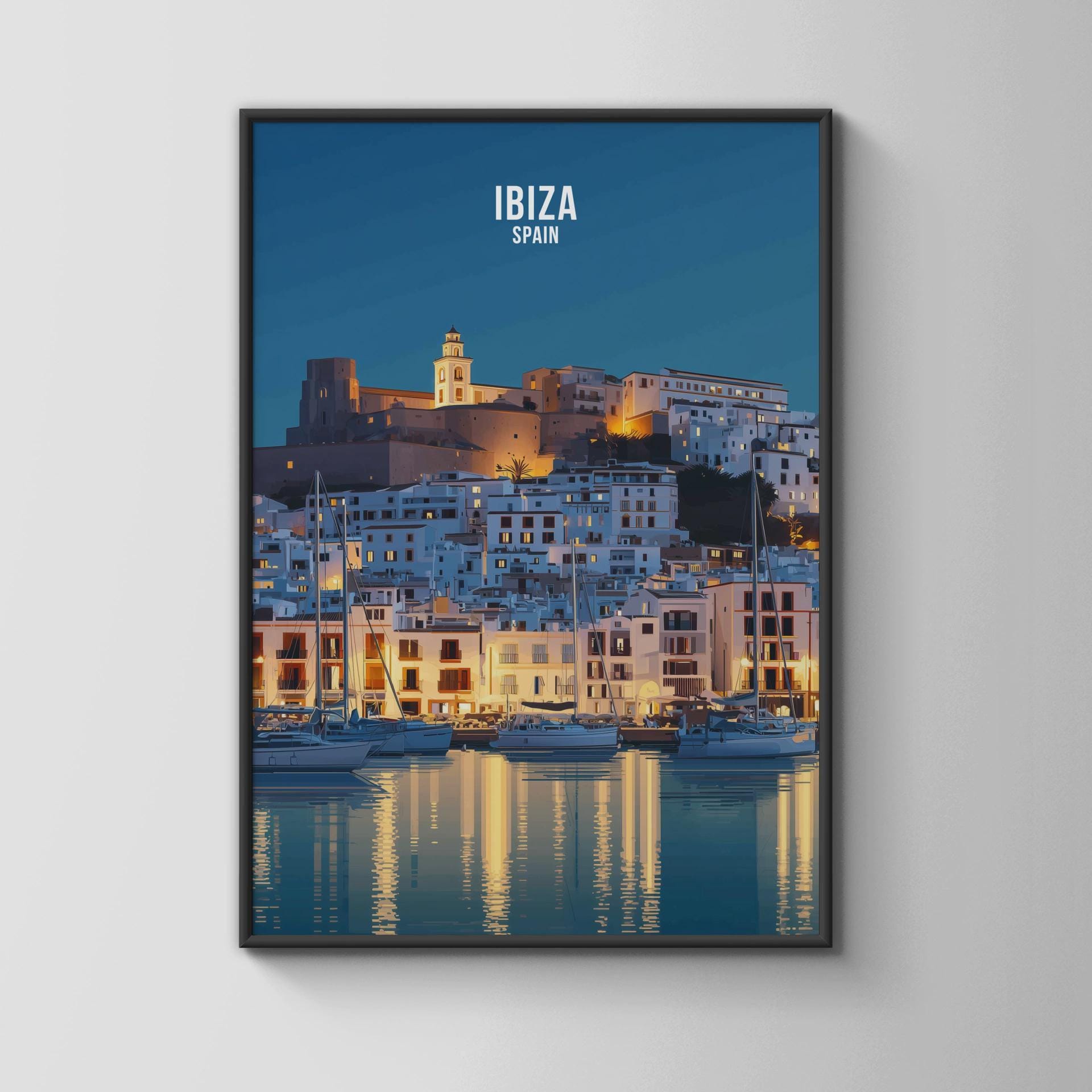 Ibiza Spain Coastal Art Print Night Scene Wall Art - Travel Wall Art