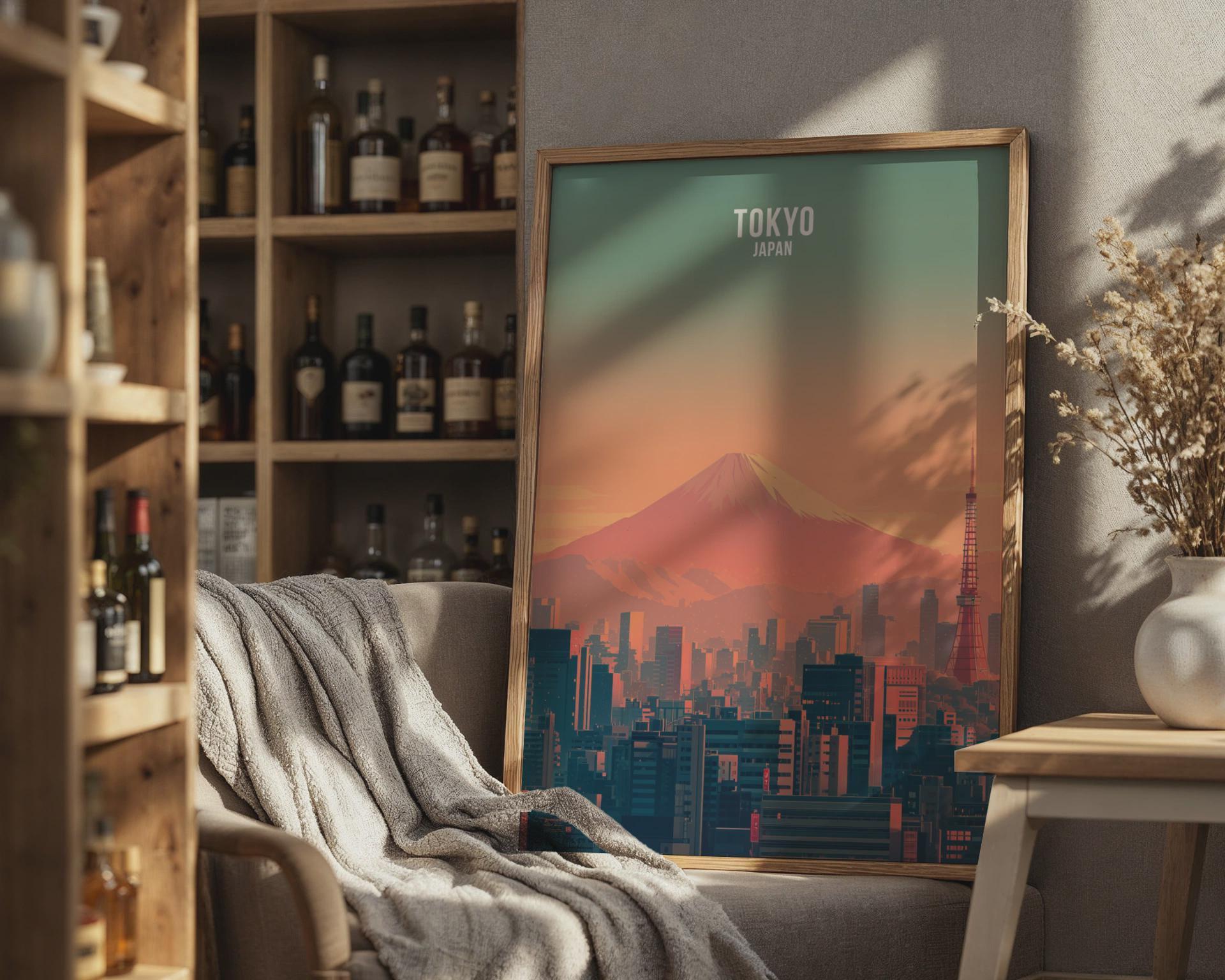 Tokyo Japan Wall Art Print featuring Mount Fuji and Cityscape - Travel Wall Art