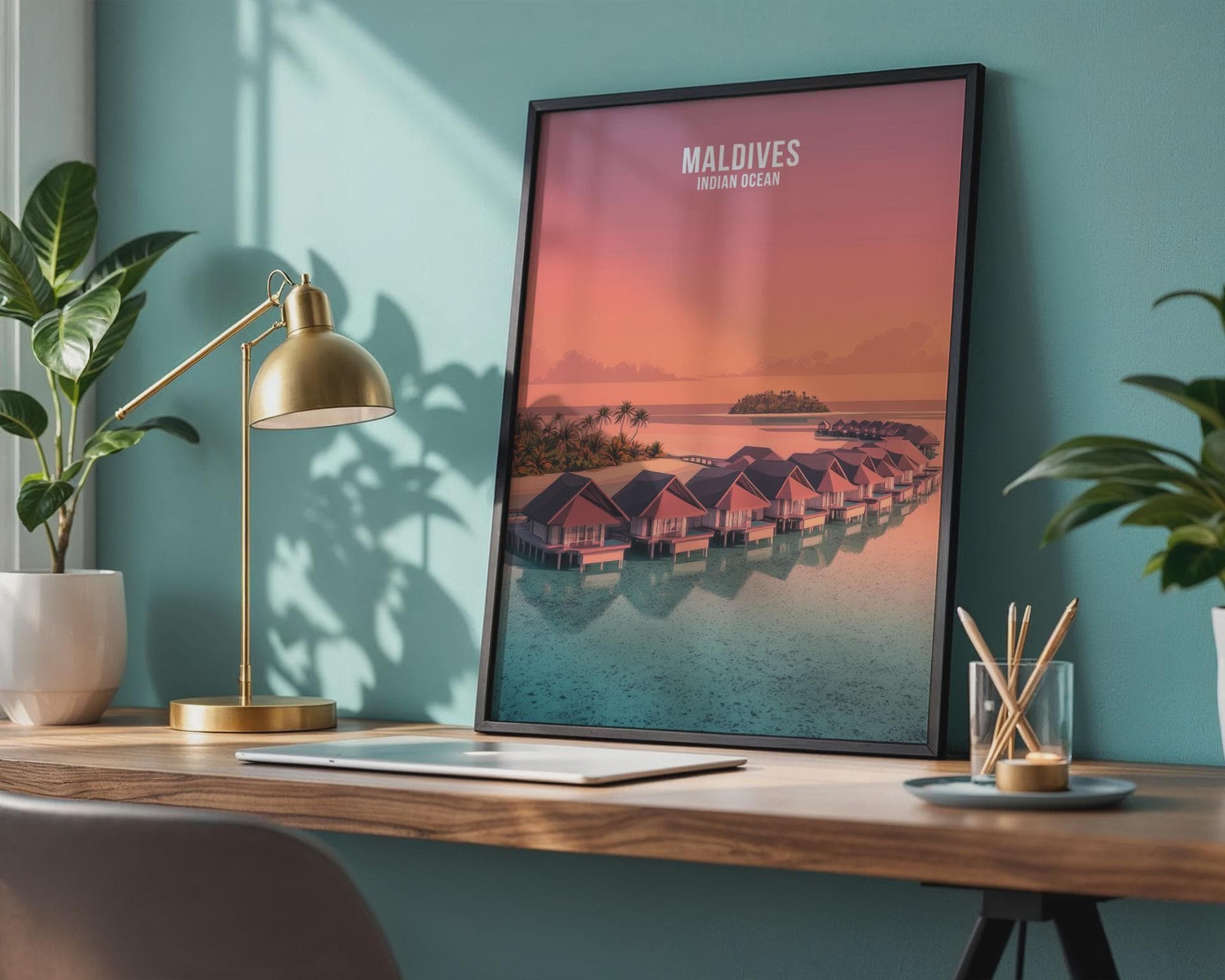 Maldives Sunset Water Villa Print - Travel Wall Art