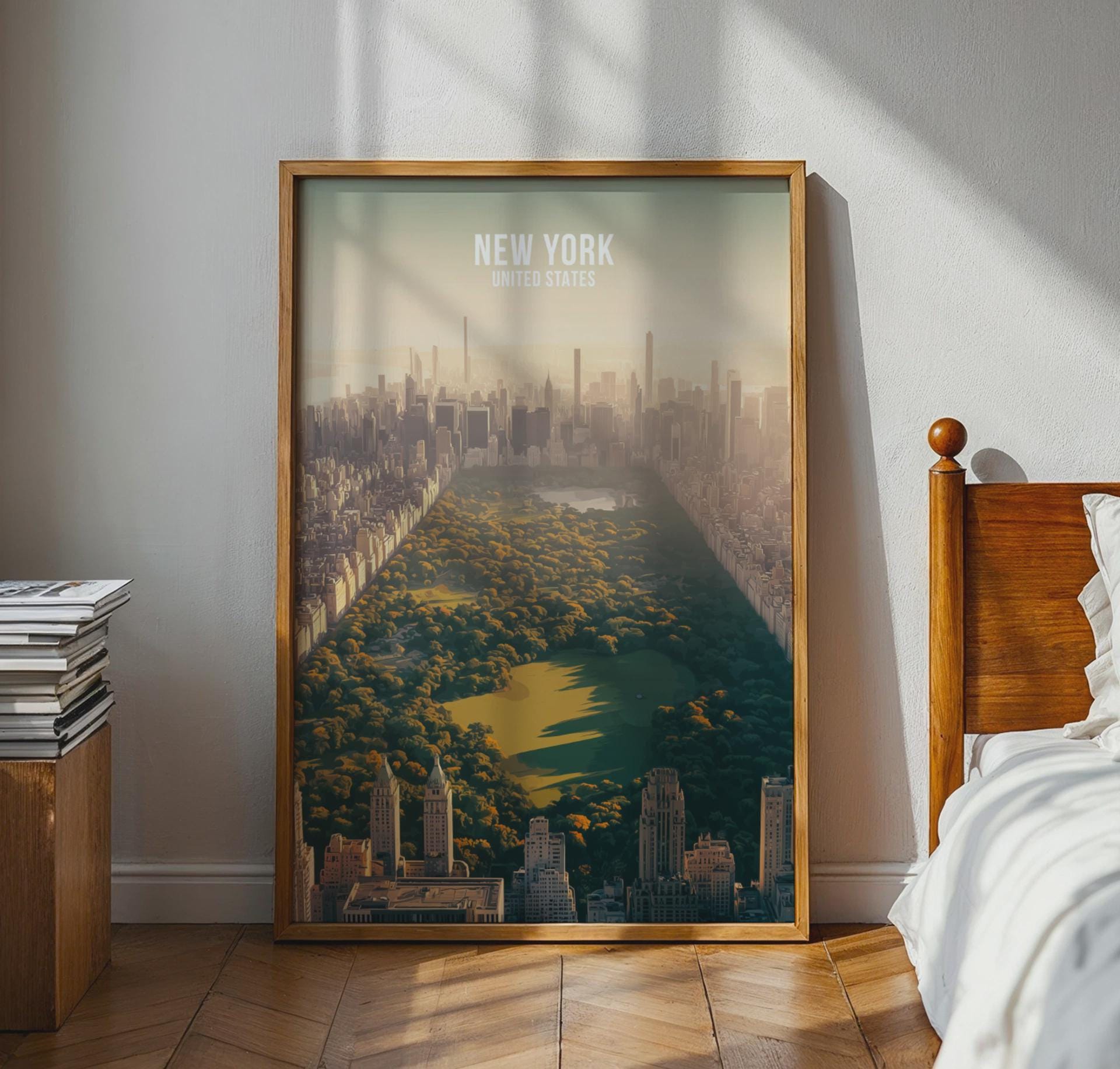 New York City Aerial View Poster Wall Art Central Park Skyline Print - Travel Wall Art