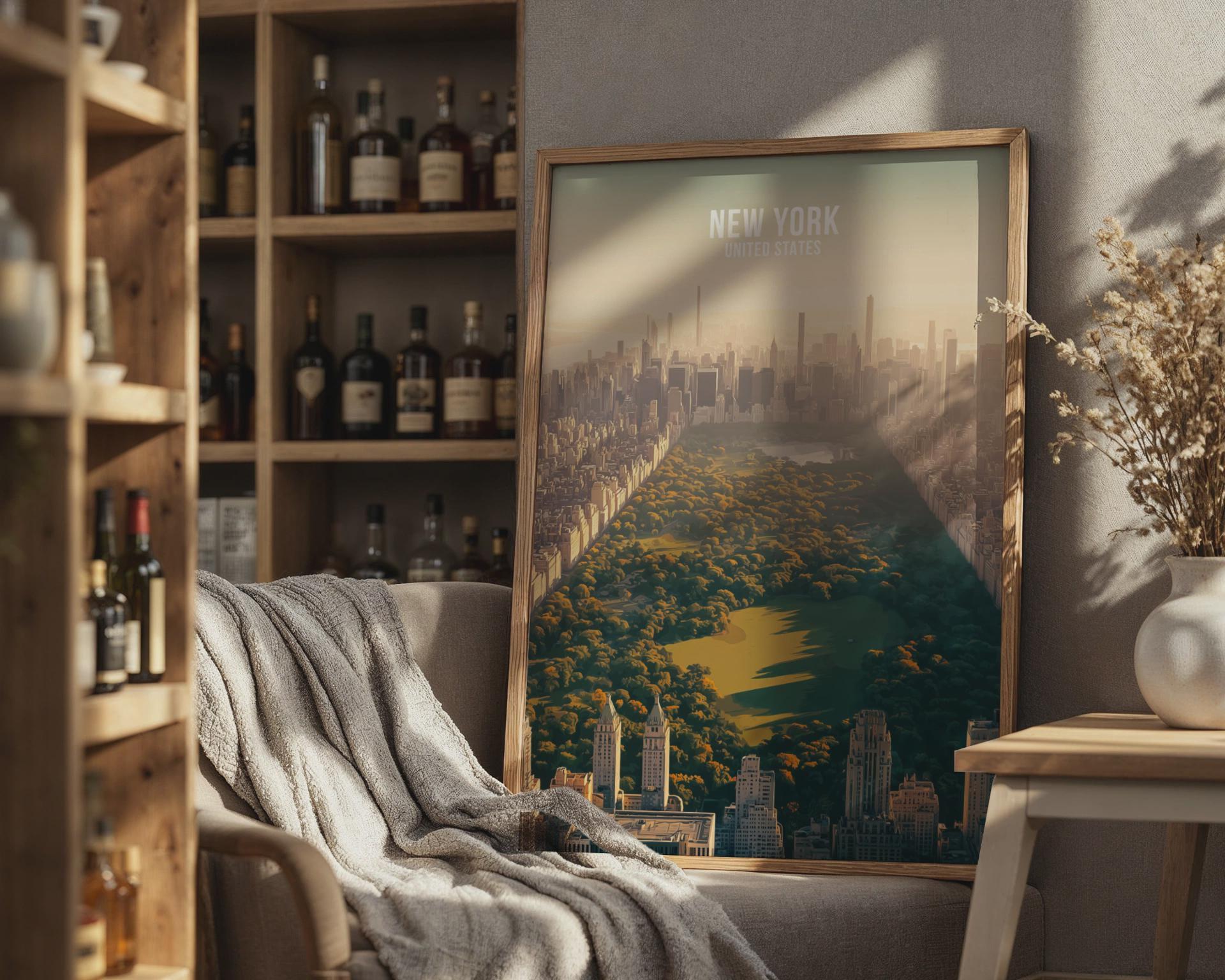 New York City Aerial View Poster Wall Art Central Park Skyline Print - Travel Wall Art
