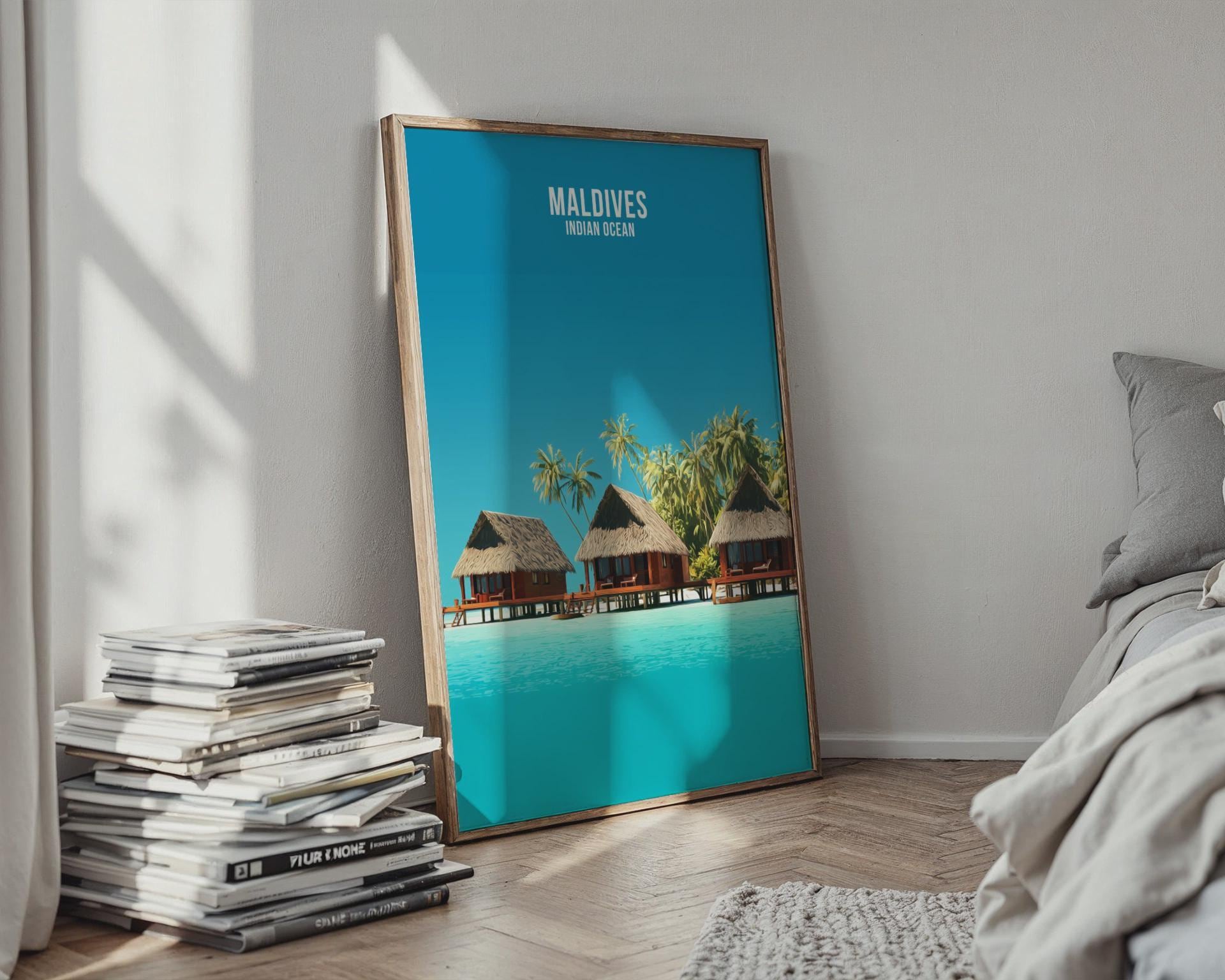 Maldives Indian Ocean Travel Poster Tropical Wall Art Print - Travel Wall Art