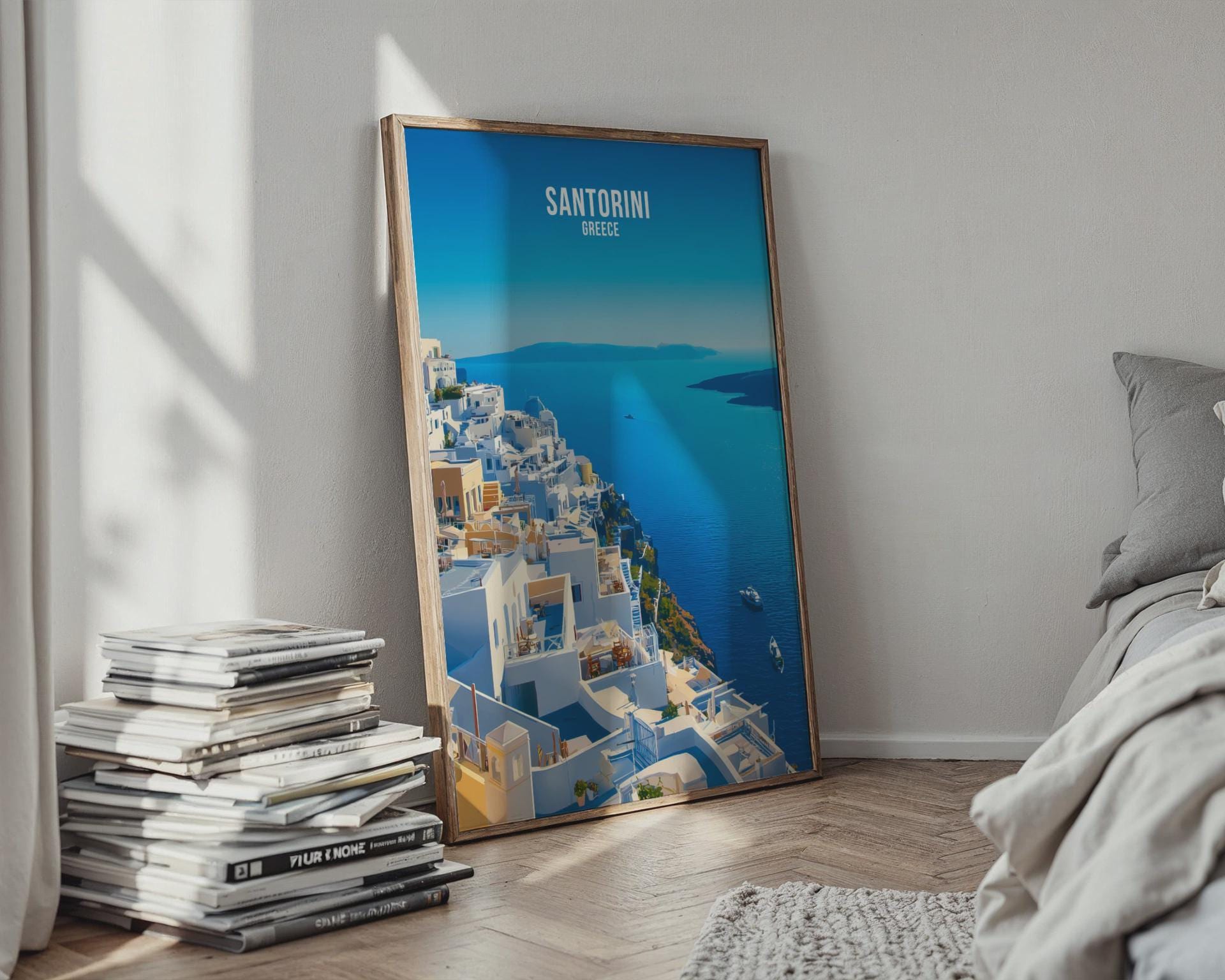 Santorini Greece Travel Poster Art Print - Travel Wall Art