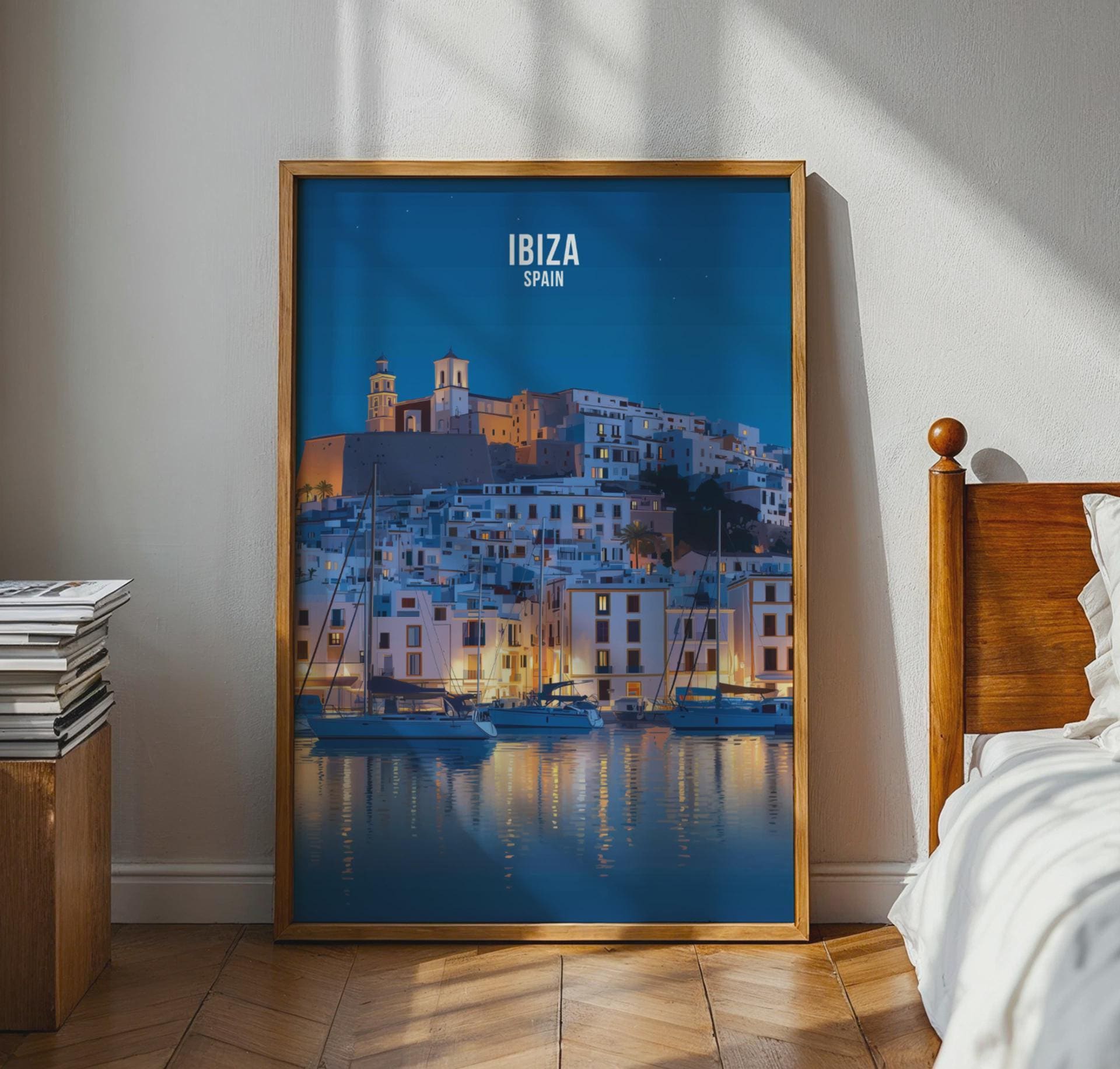 Ibiza Spain Travel Poster Art Print Night Scene - Travel Wall Art