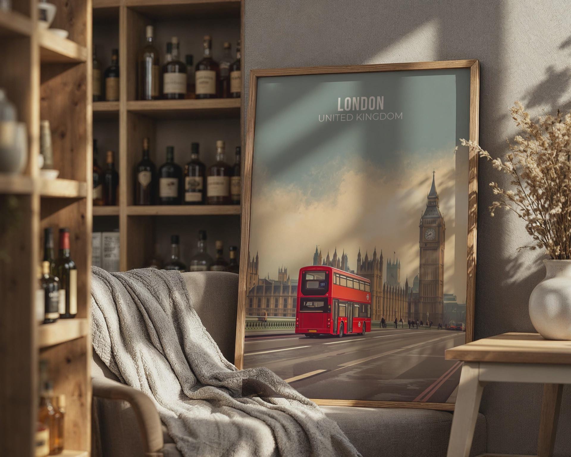 Red London Bus Art Print Big Ben Cityscape Poster - Travel Wall Art