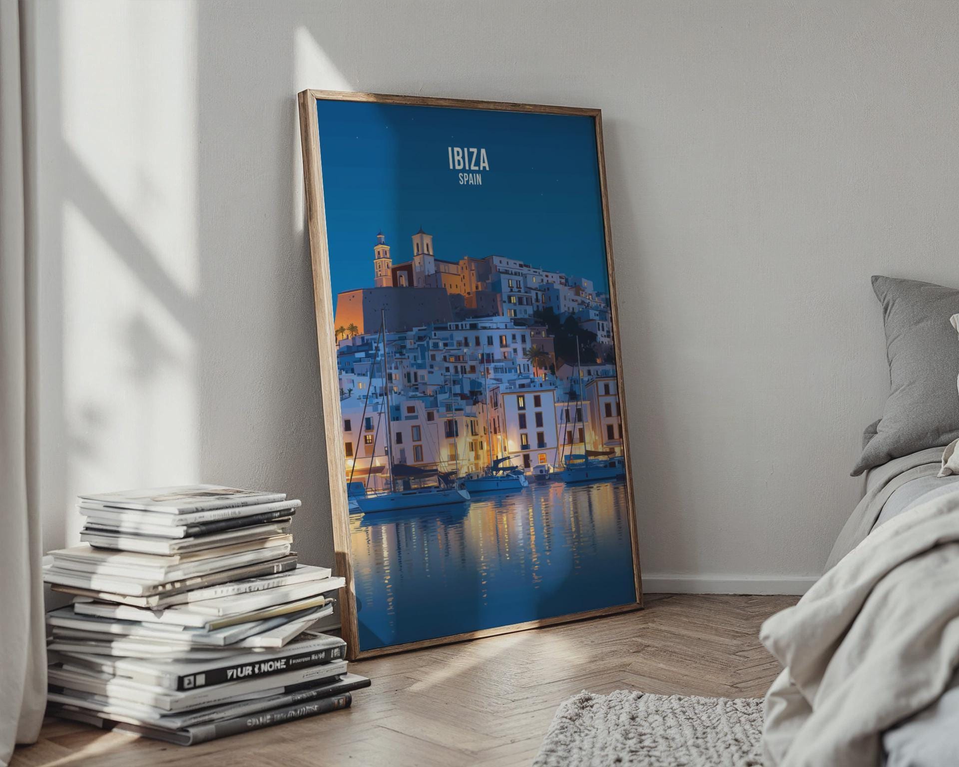Ibiza Spain Travel Poster Art Print Night Scene - Travel Wall Art