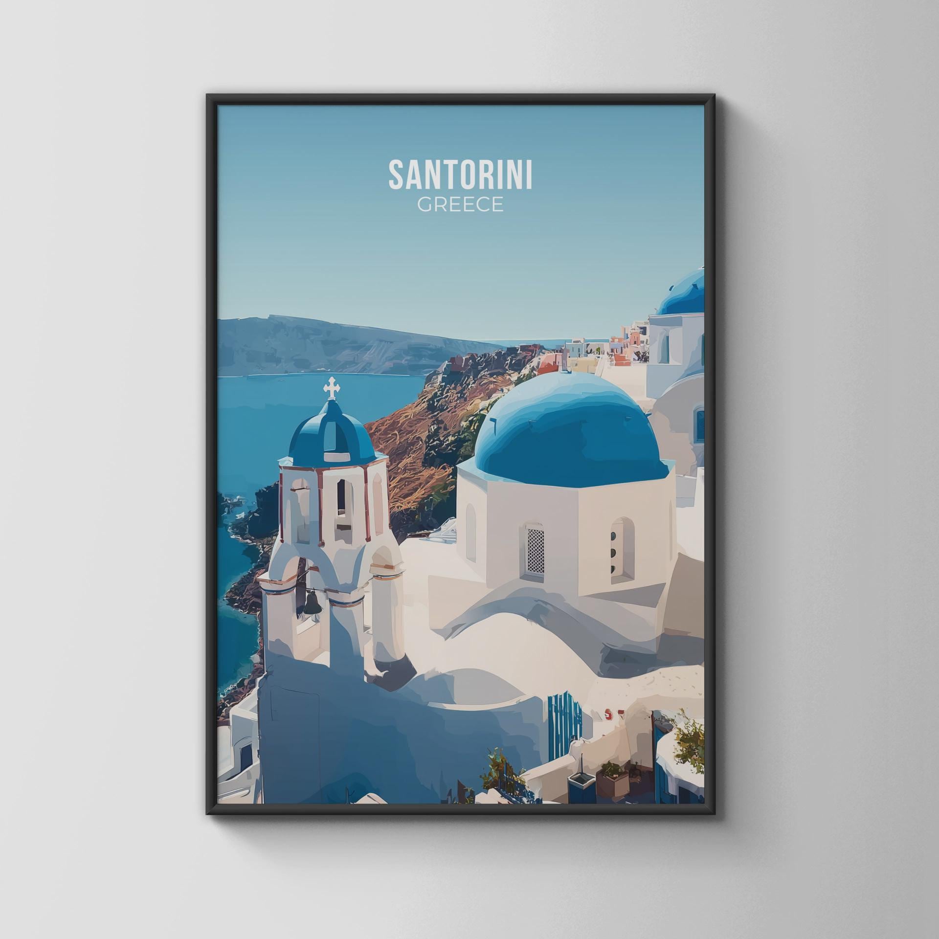 Santorini Greece Travel Poster Art - Travel Wall Art