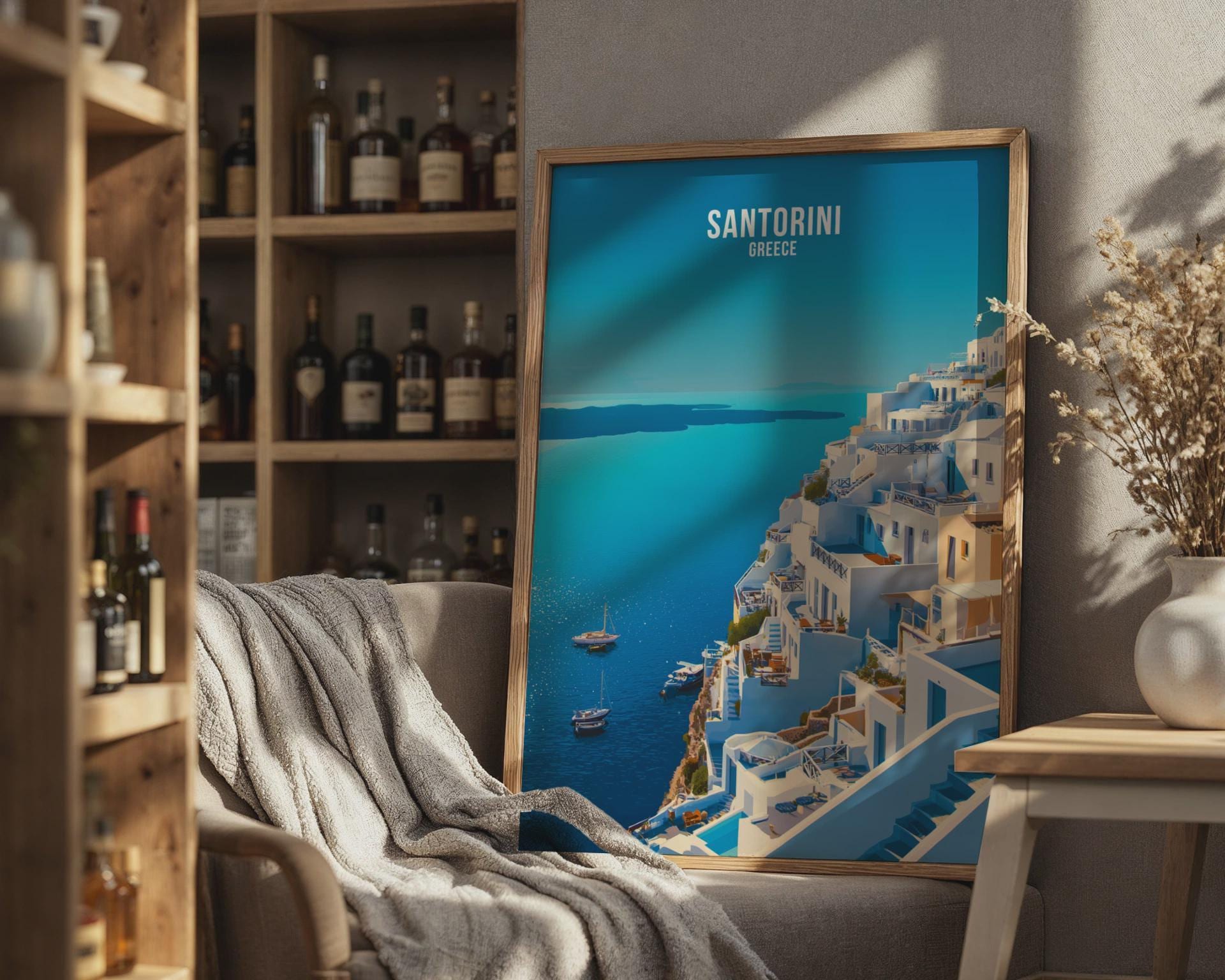 Santorini Greece Travel Poster Art Print - Travel Wall Art