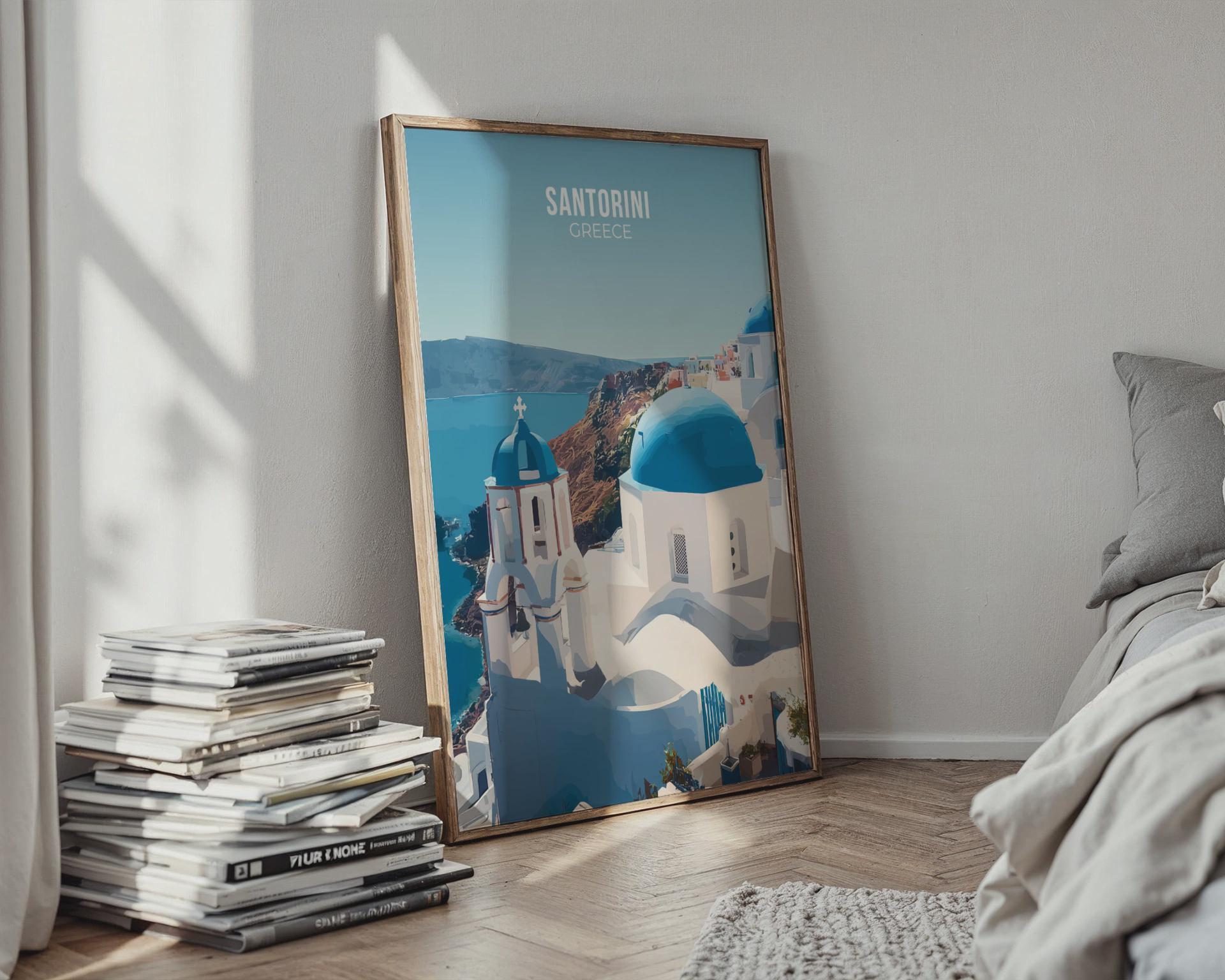 Santorini Greece Travel Poster Art - Travel Wall Art