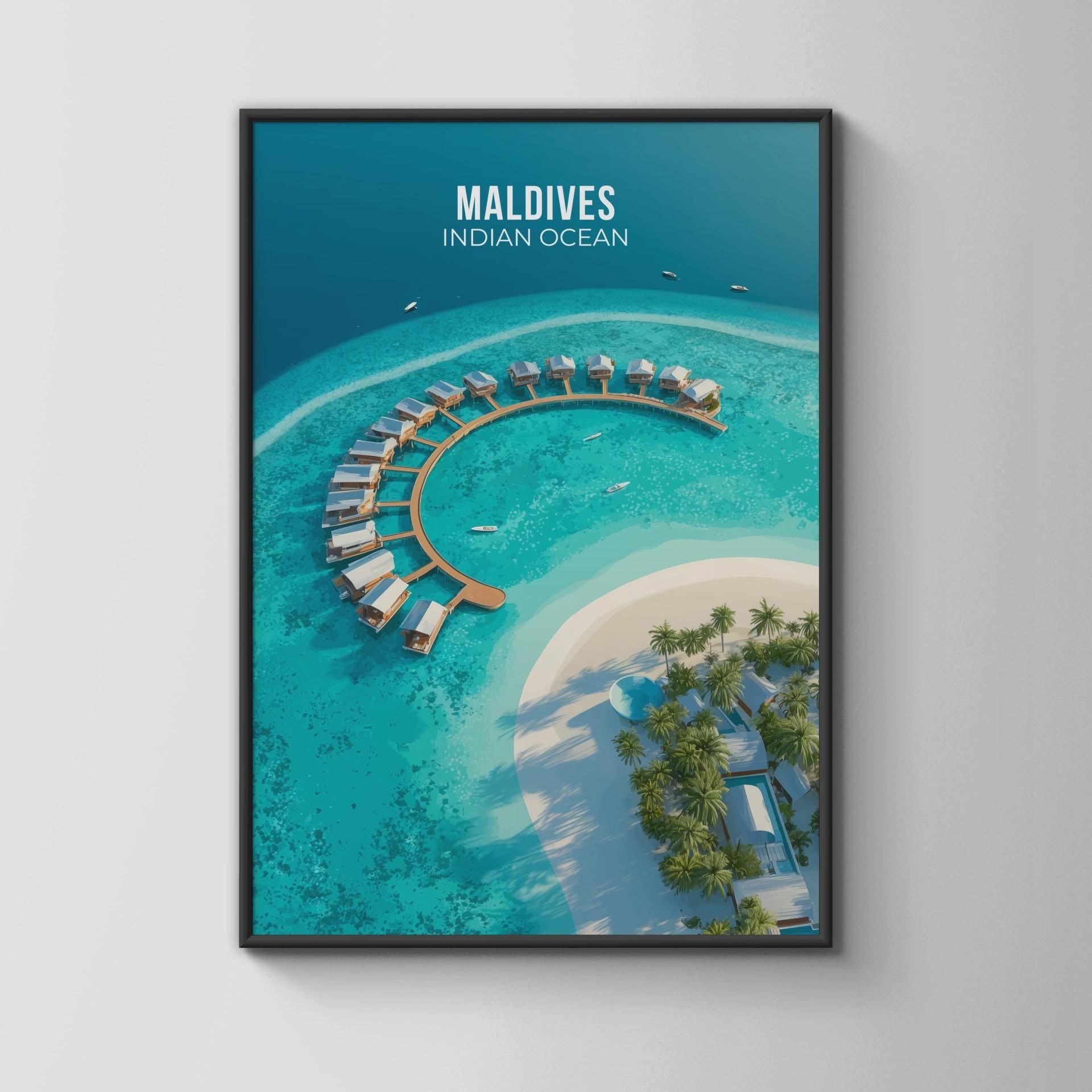 Maldives Indian Ocean Travel Poster Wall Art Print - Travel Wall Art