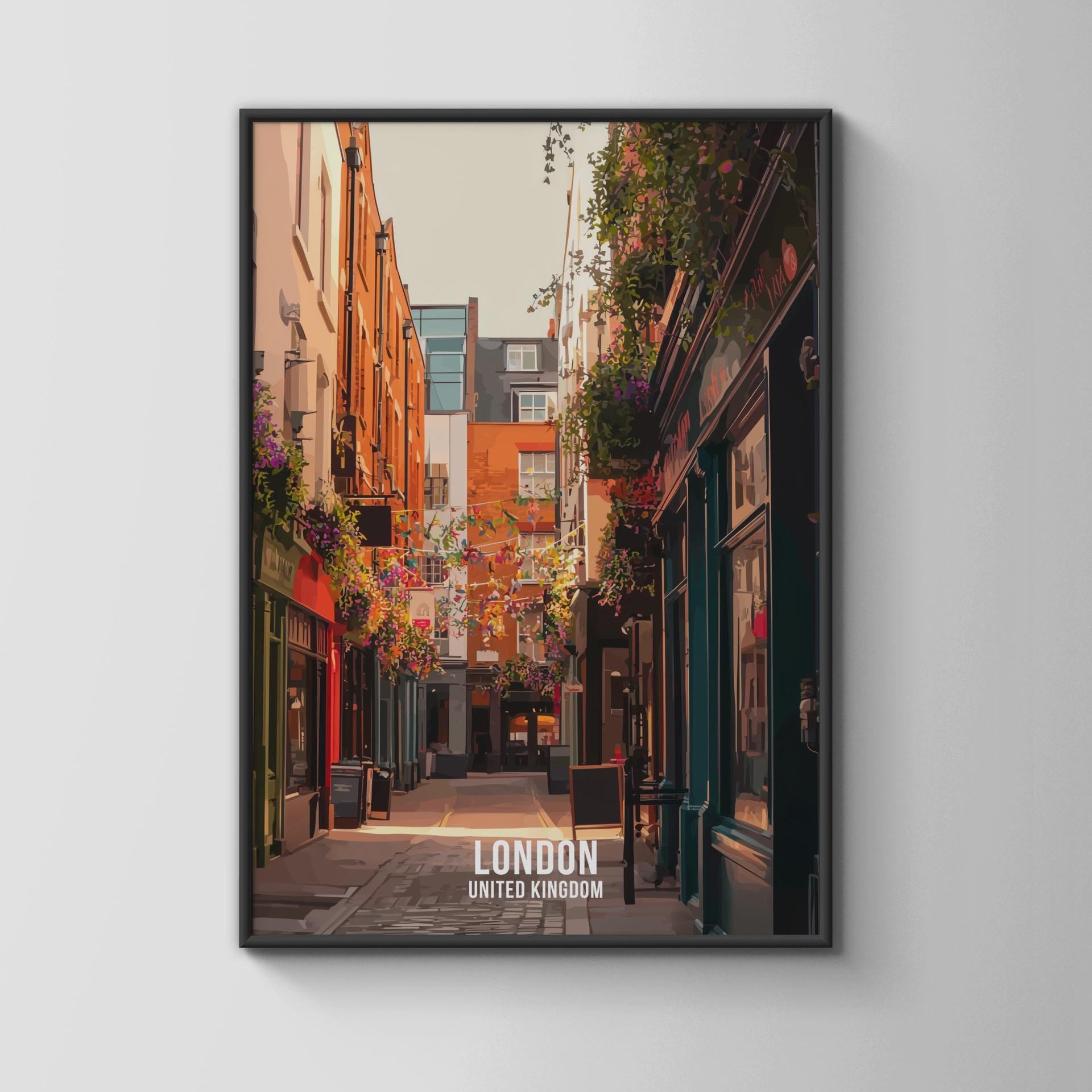 London Cityscape Wall Art Print with Colourful Alley View - Travel Wall Art