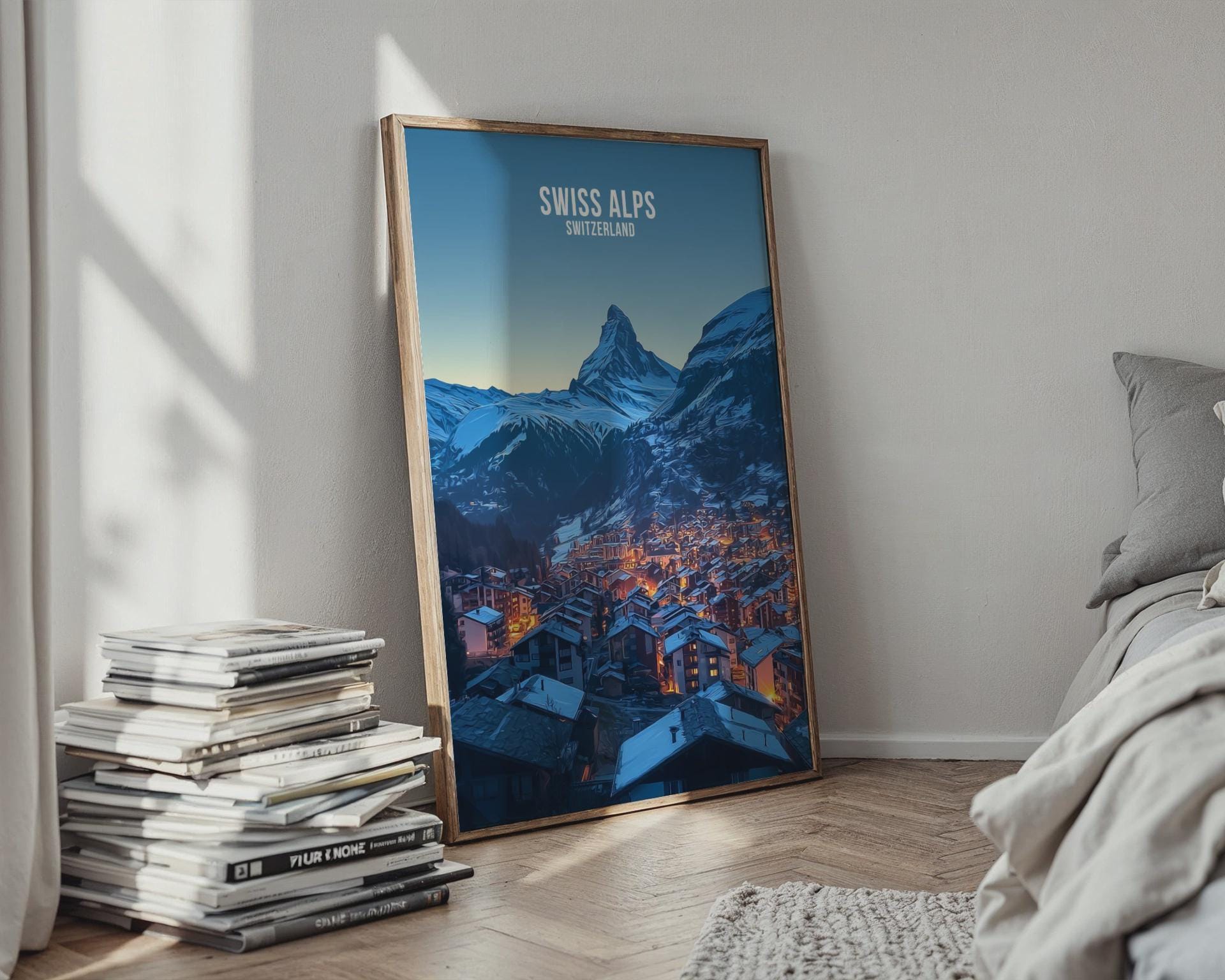 Swiss Alps Poster Mountain View Art Print - Travel Wall Art