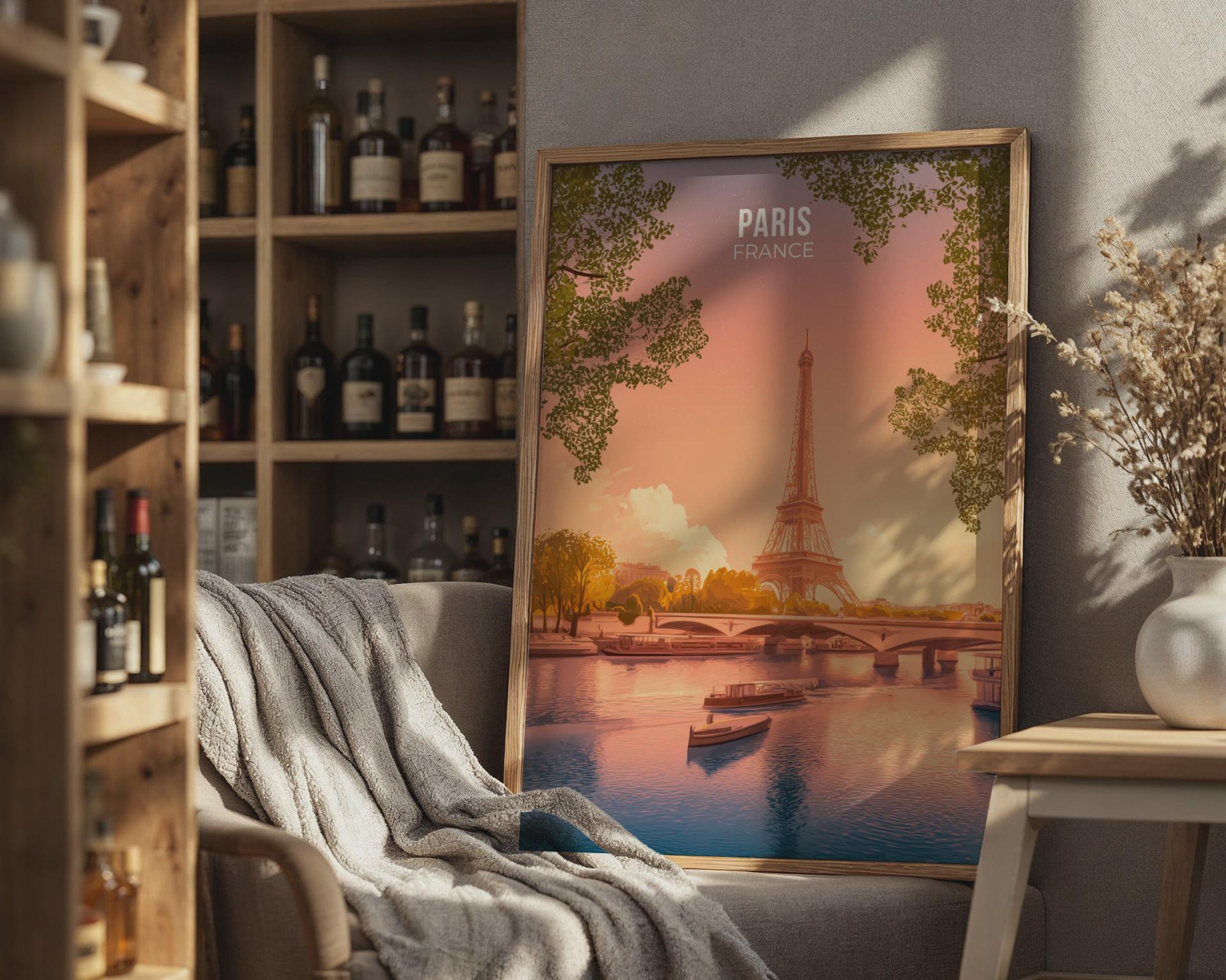 Paris France Sunset Print Eiffel Tower Wall Art - Travel Wall Art