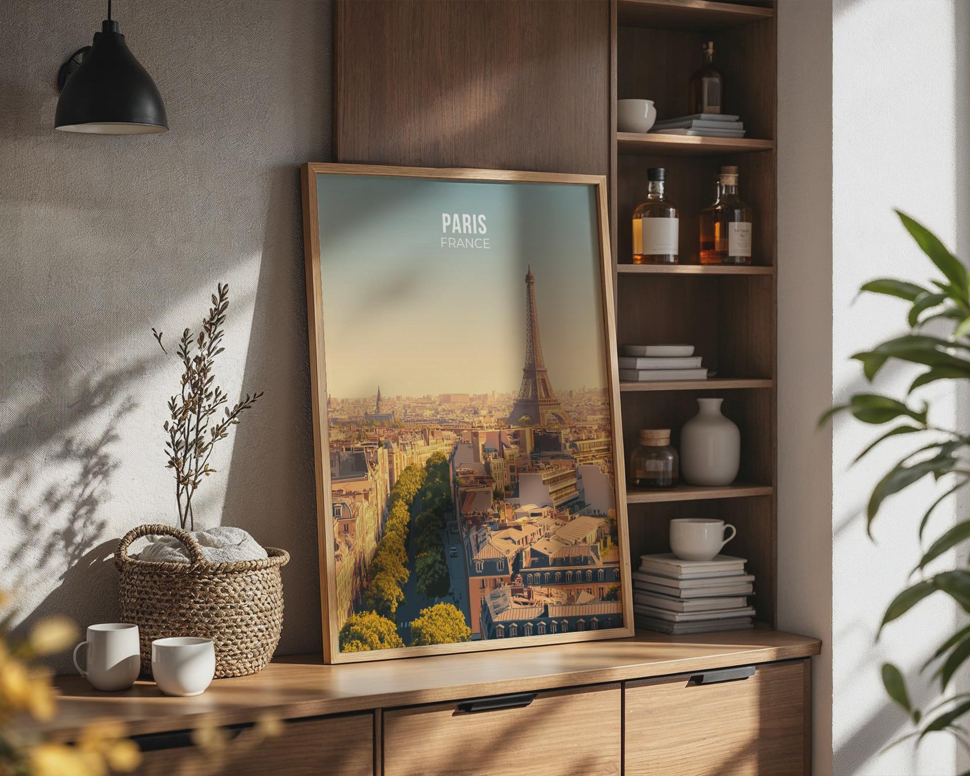 Paris France Poster Artwork with Eiffel Tower - Travel Wall Art
