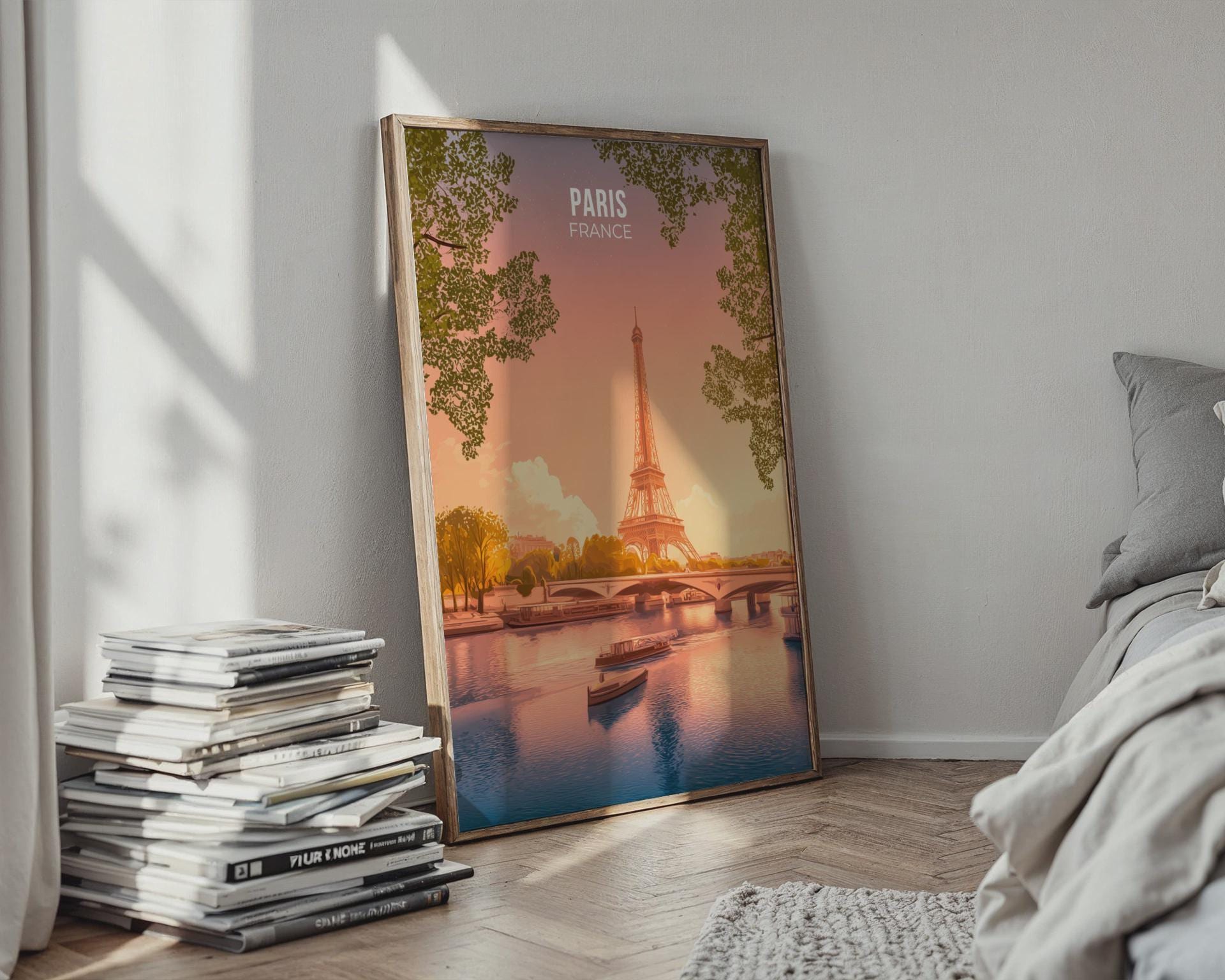 Paris France Sunset Print Eiffel Tower Wall Art - Travel Wall Art