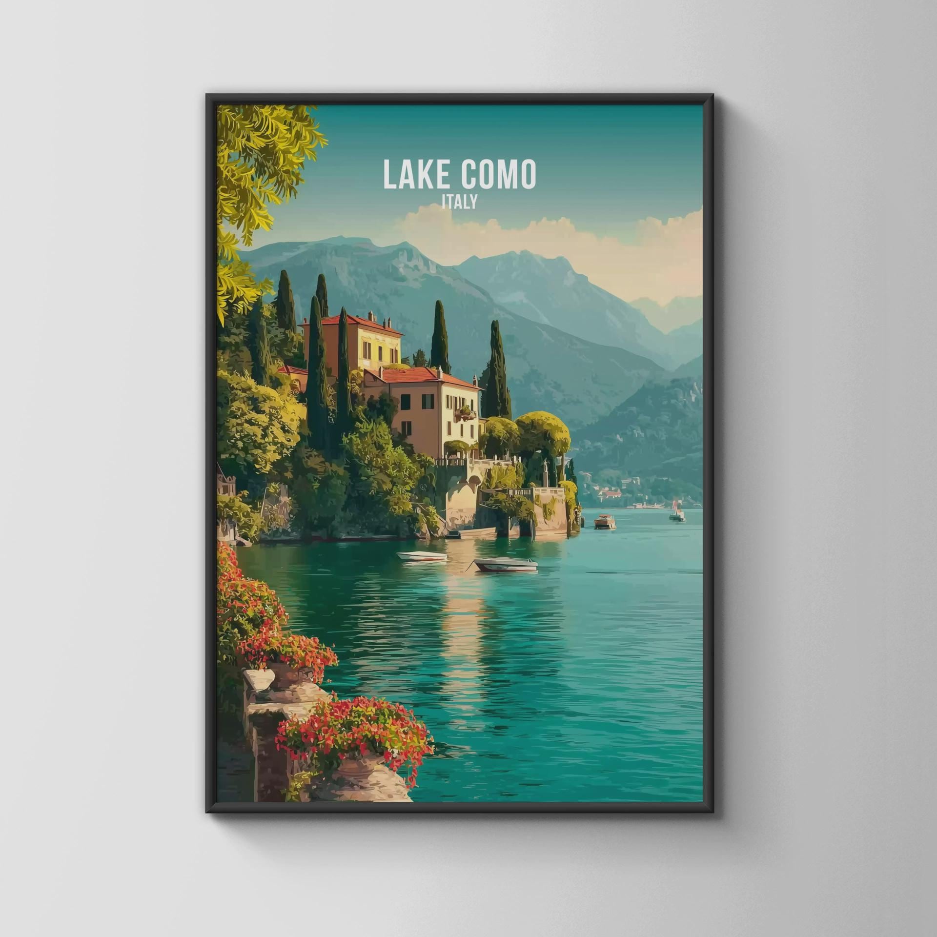 Lake Como Italy Print Vintage Travel Poster Wall Art - Travel Wall Art