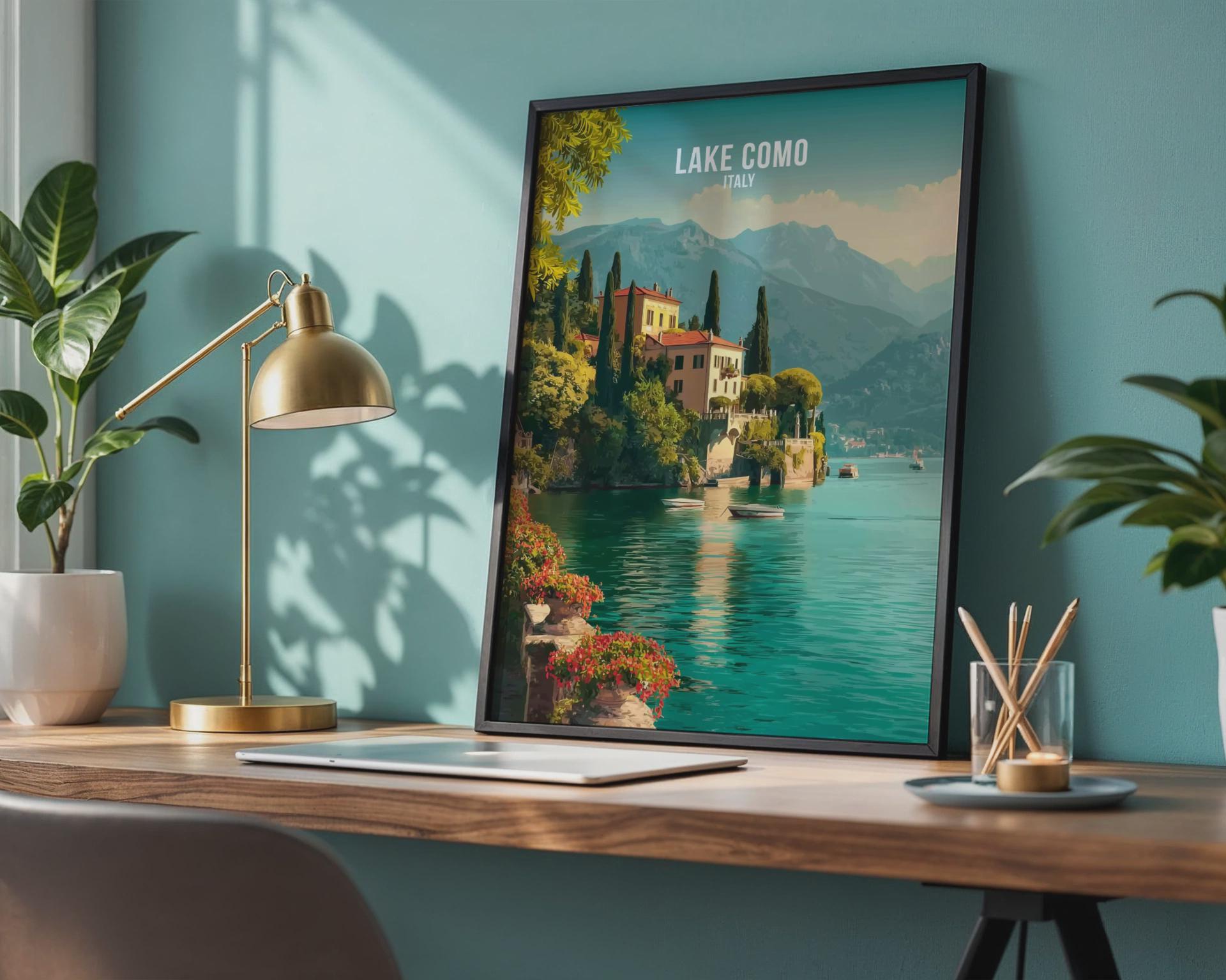 Lake Como Italy Print Vintage Travel Poster Wall Art - Travel Wall Art
