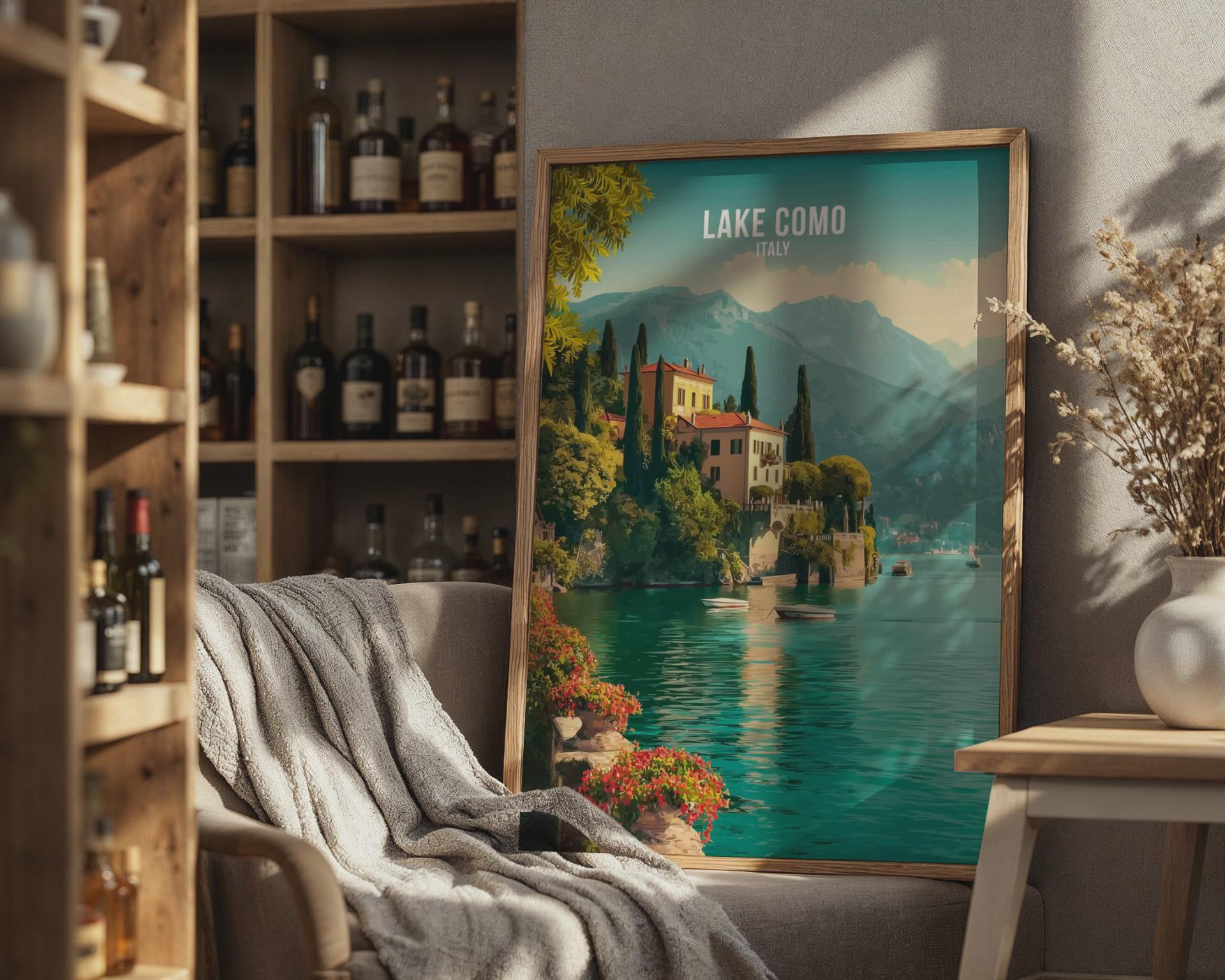 Lake Como Italy Print Vintage Travel Poster Wall Art - Travel Wall Art