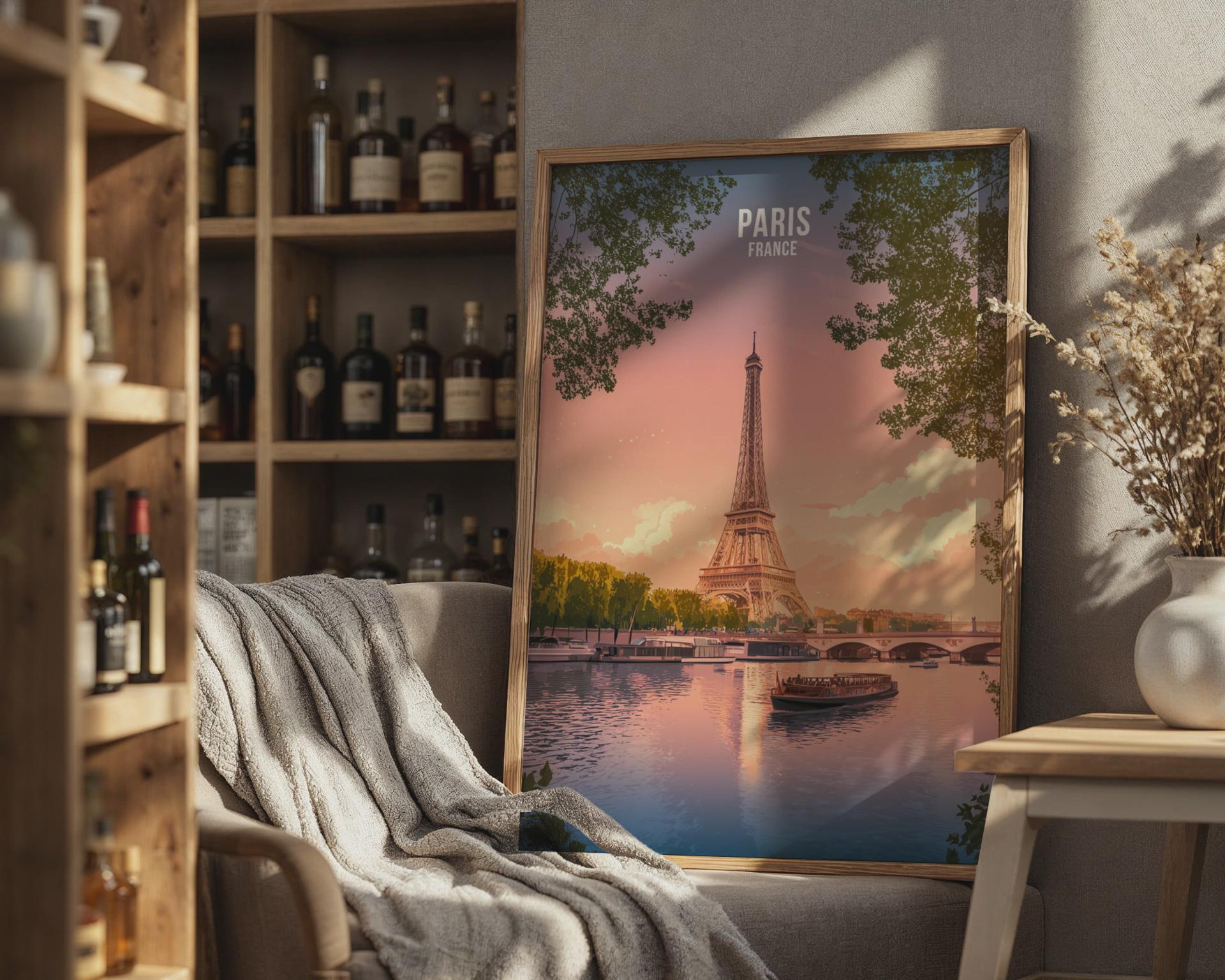 Eiffel Tower Travel Poster Art Print for Paris France - Travel Wall Art
