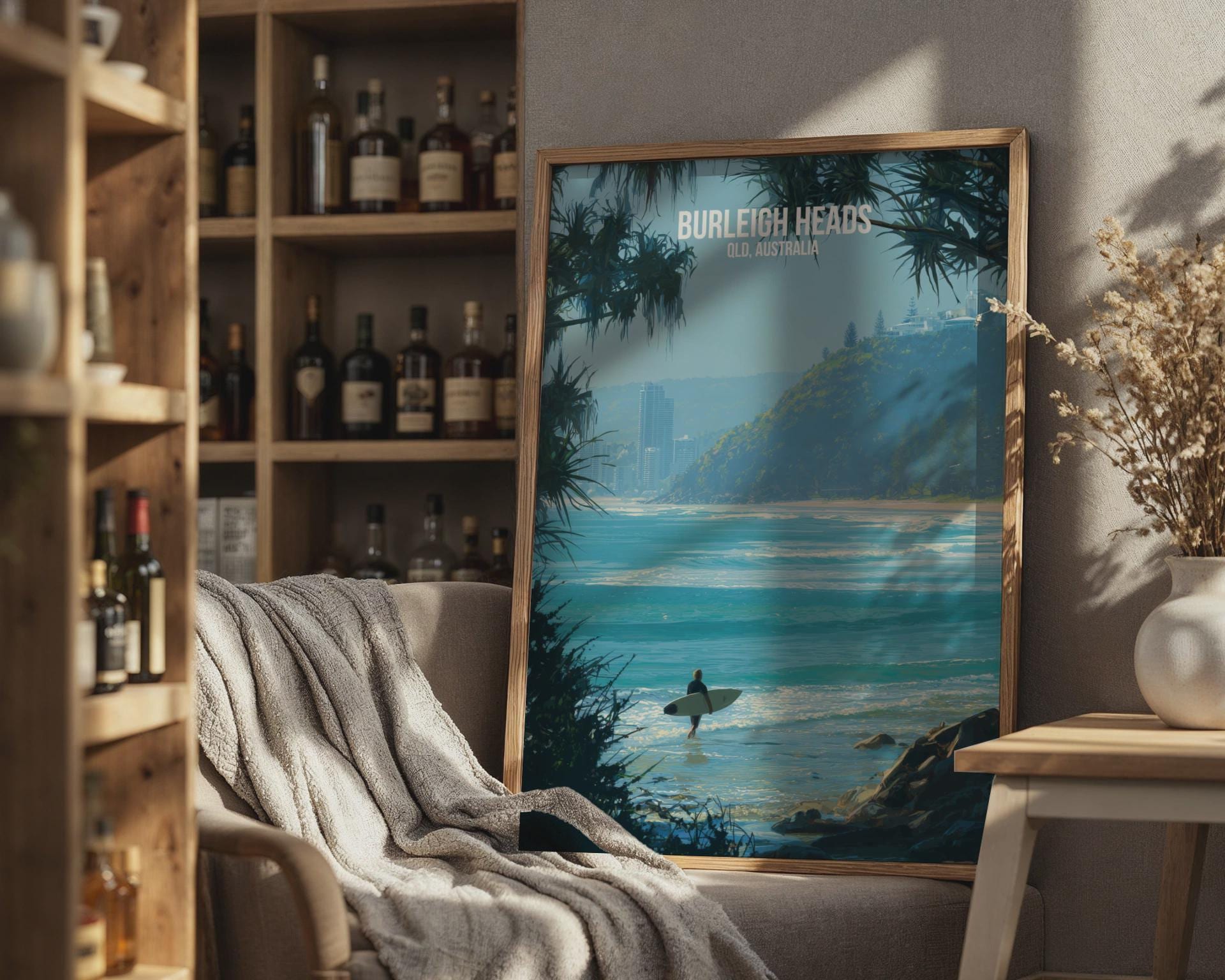 Burleigh Heads QLD Australia Poster Wall Art Surfing Coastal Landscape - Travel Wall Art