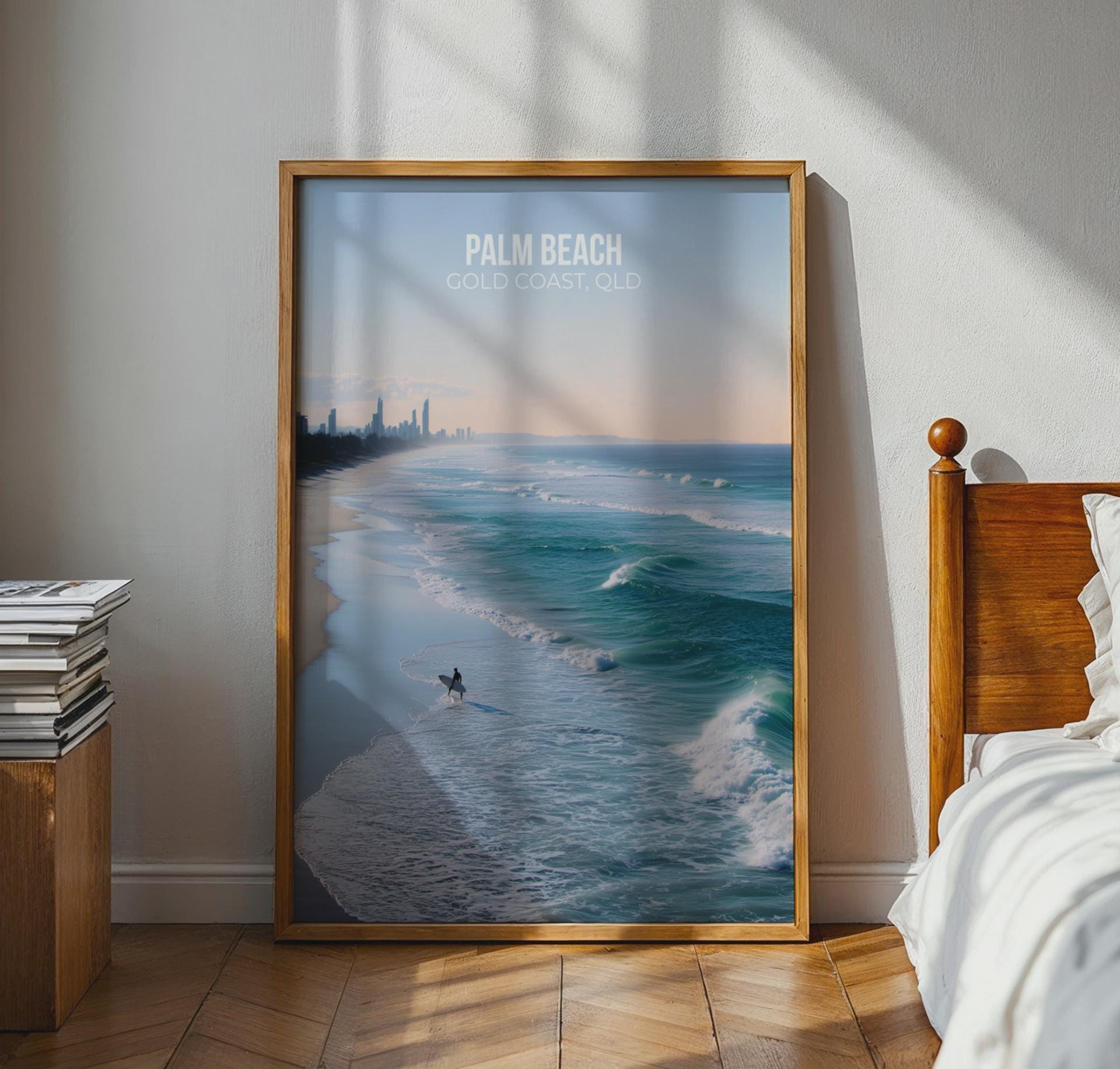 Palm Beach Gold Coast Poster Wall Art Surfing Scene - Travel Wall Art
