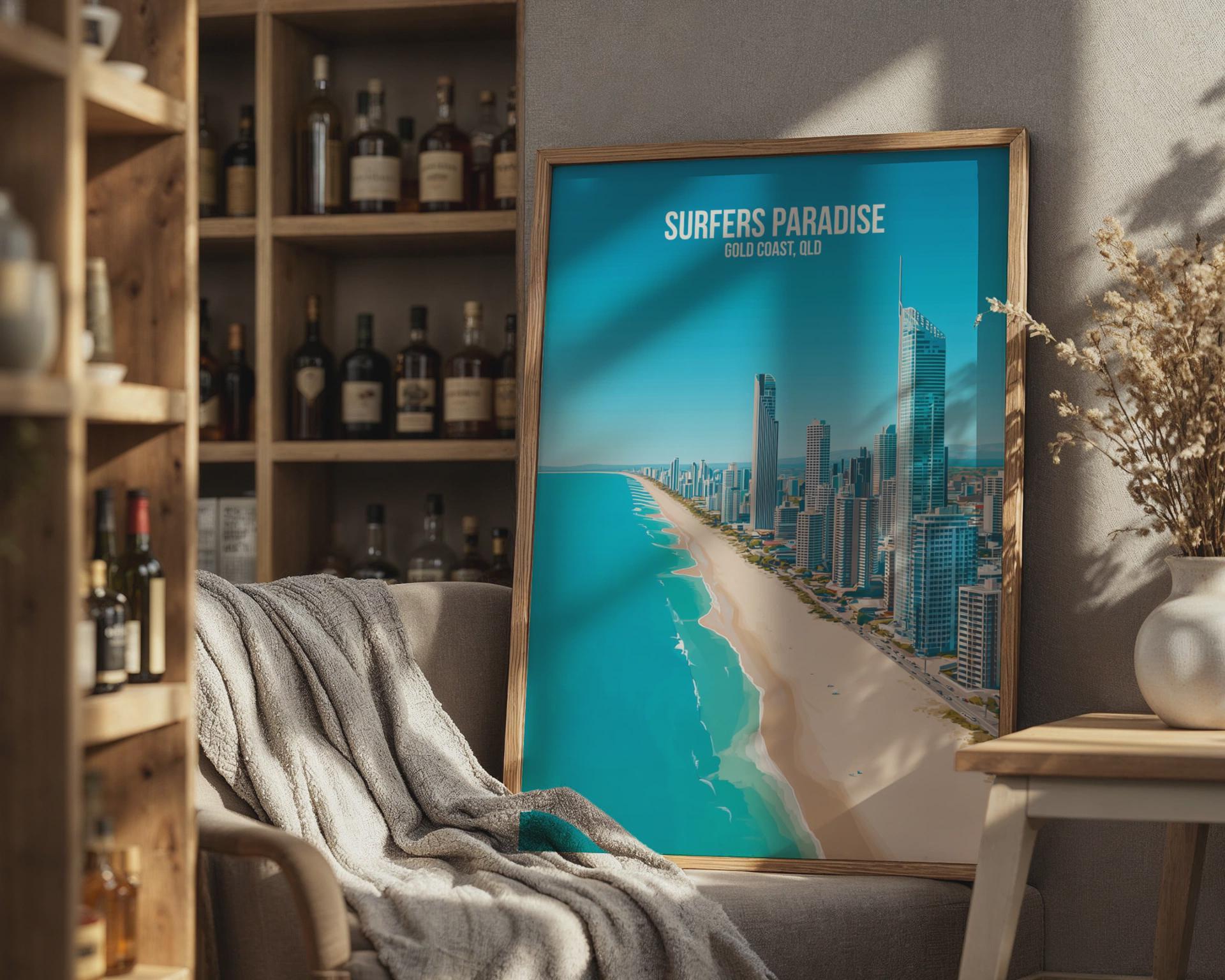 Surfers Paradise Coastal Art Print Wall Art Gold Coast QLD - Travel Wall Art