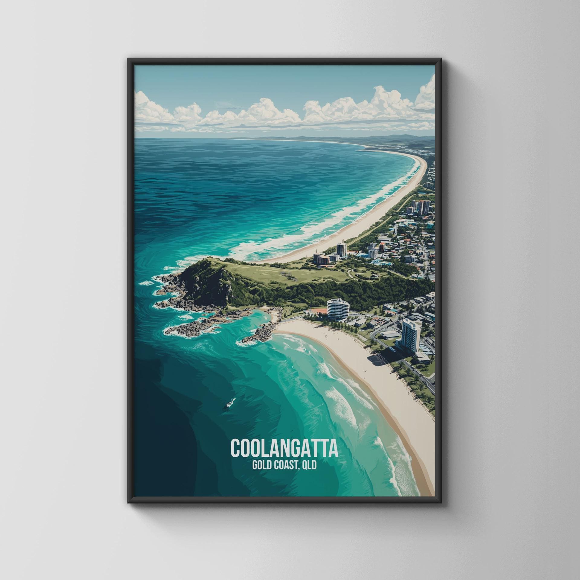 Coolangatta Coastal Wall Art Print Australia Travel Poster - Travel Wall Art