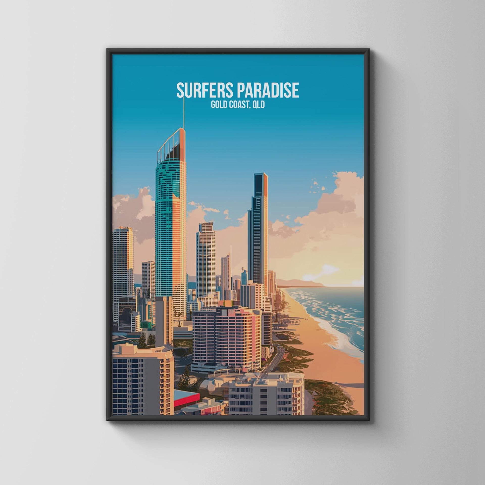 Surfers Paradise Print Coastal Cityscape Wall Art - Travel Wall Art