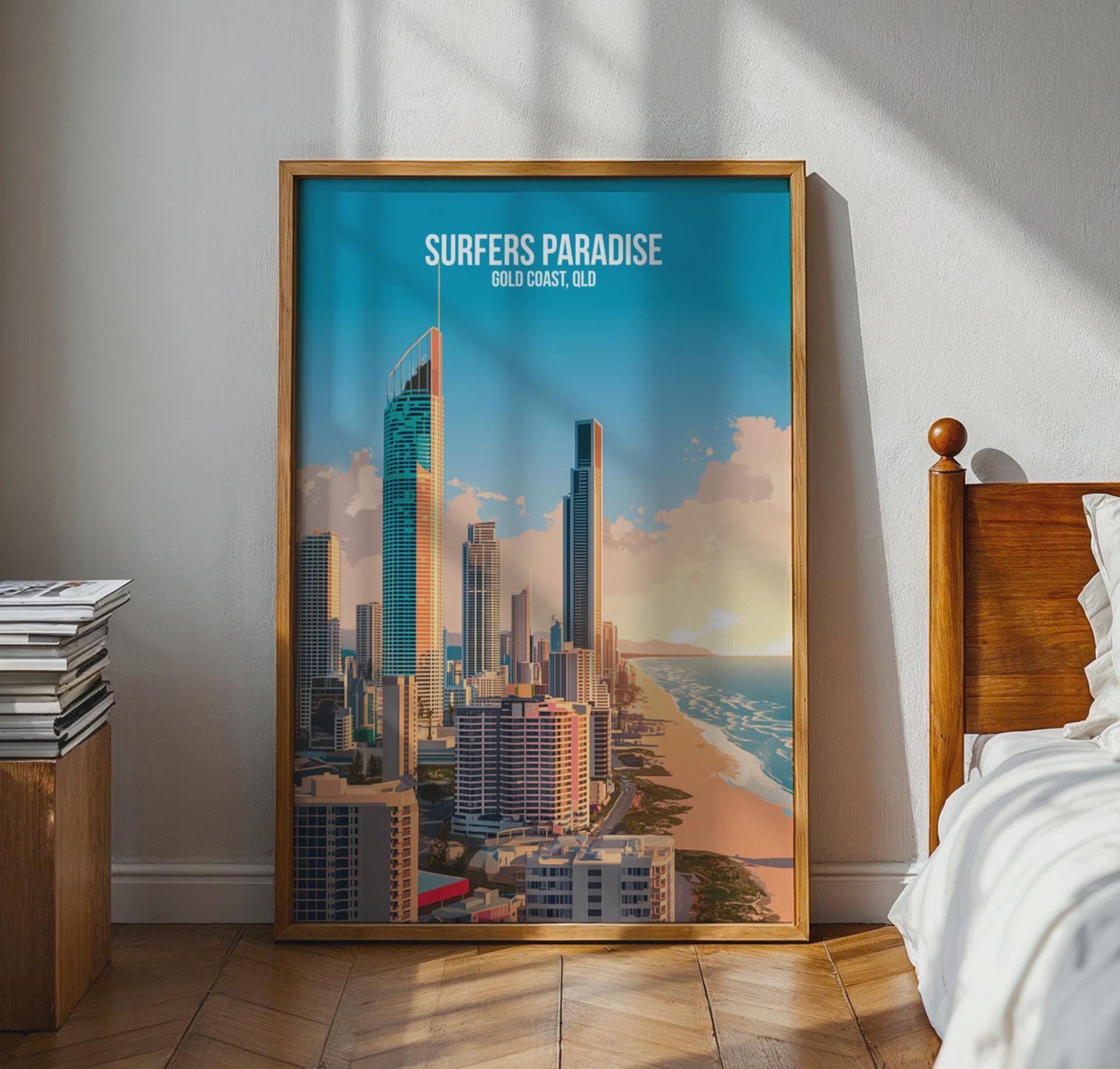 Surfers Paradise Print Coastal Cityscape Wall Art - Travel Wall Art