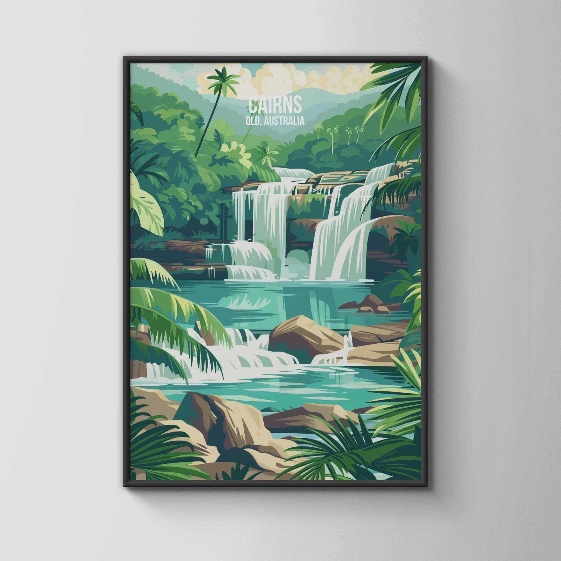 Cairns QLD Australia Travel Poster Waterfall Print - Travel Wall Art