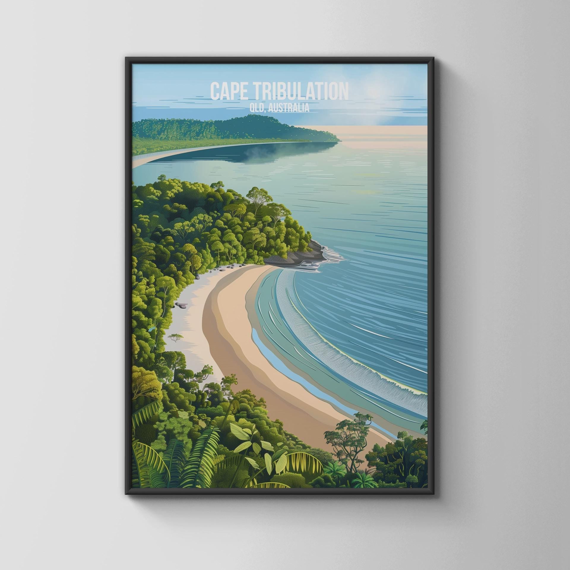 Cape Tribulation Beach and Forest Poster Art Print - Travel Wall Art