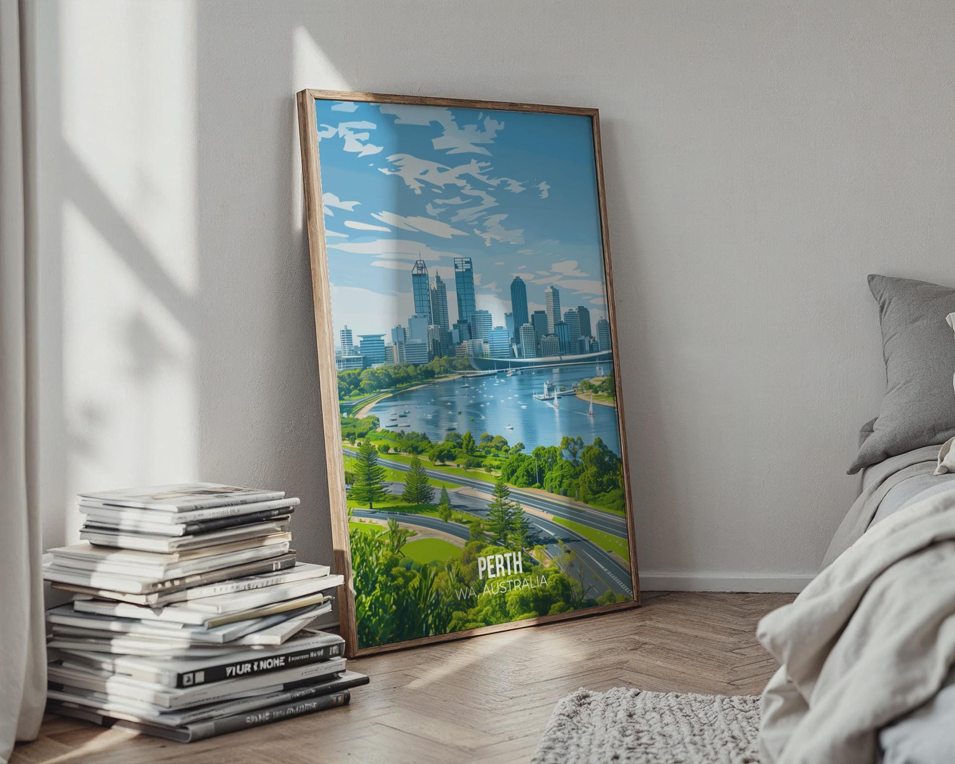 Perth Cityscape Poster WA Australia Art Print - Travel Wall Art
