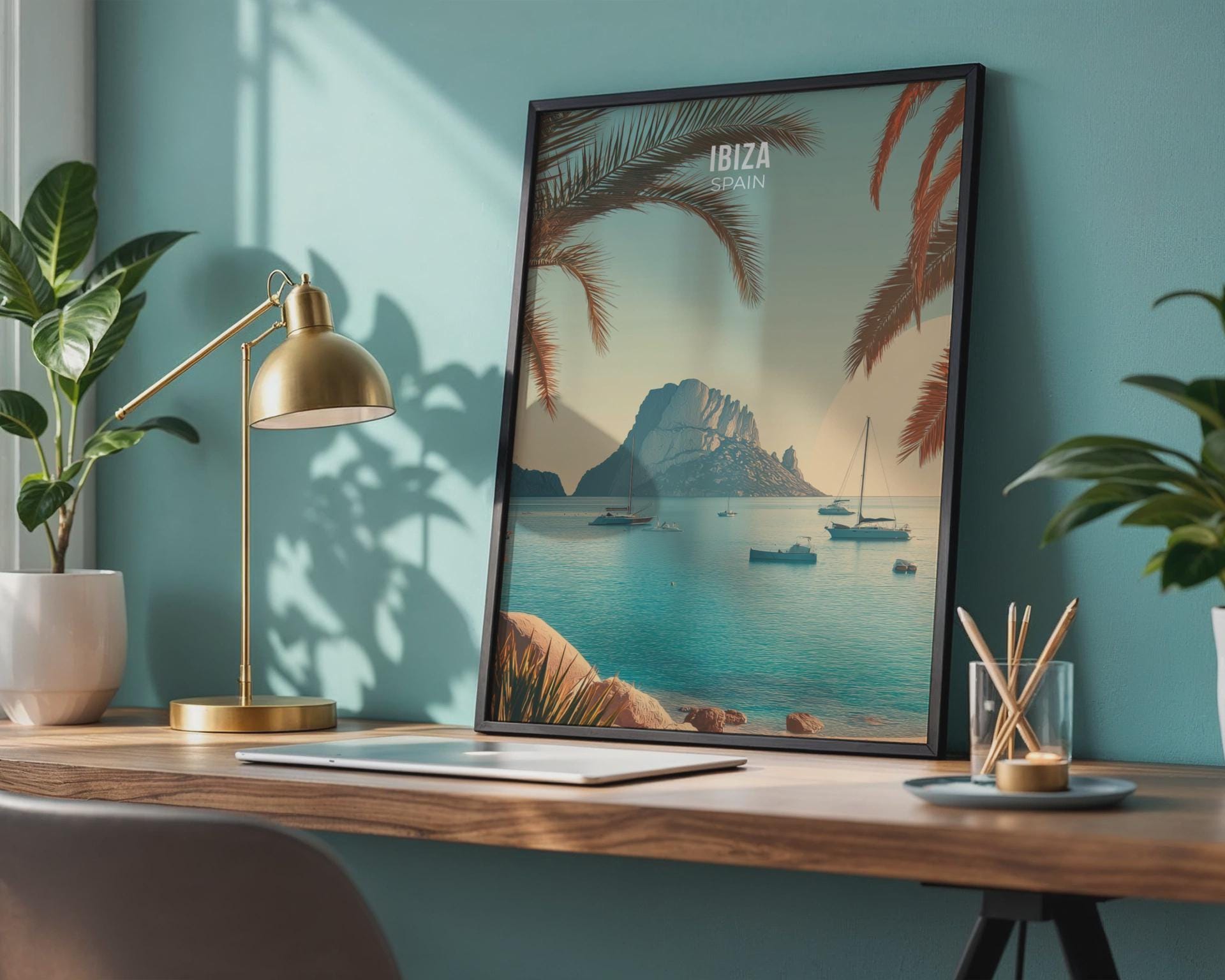 Ibiza Print Minimalist Coastal Wall Art - Travel Wall Art