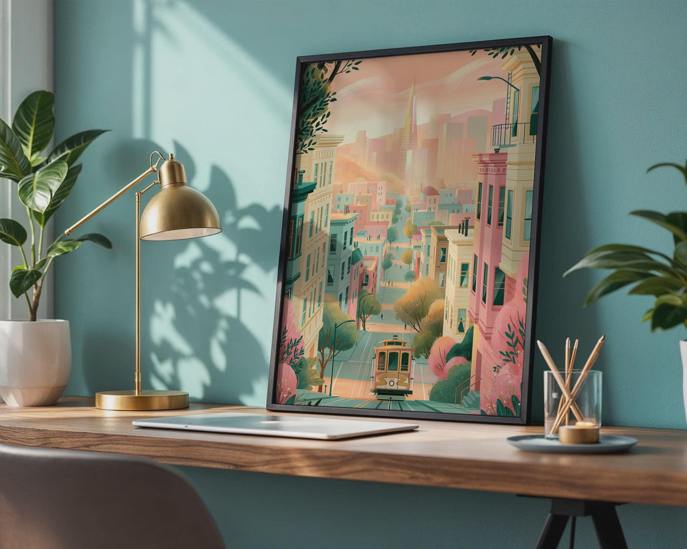 San Francisco Cityscape Cable Car Wall Art Poster - Travel Wall Art