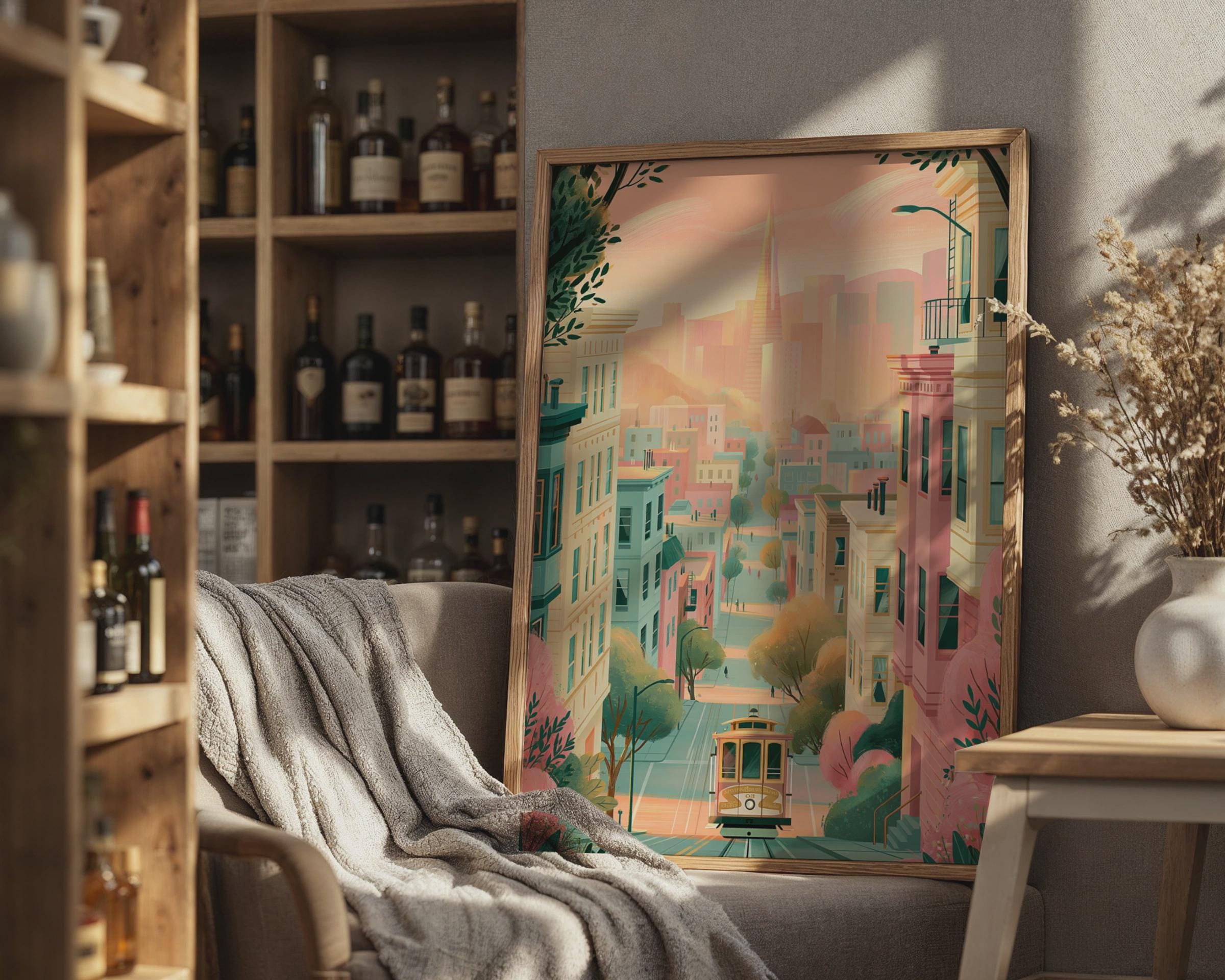 San Francisco Cityscape Cable Car Wall Art Poster - Travel Wall Art