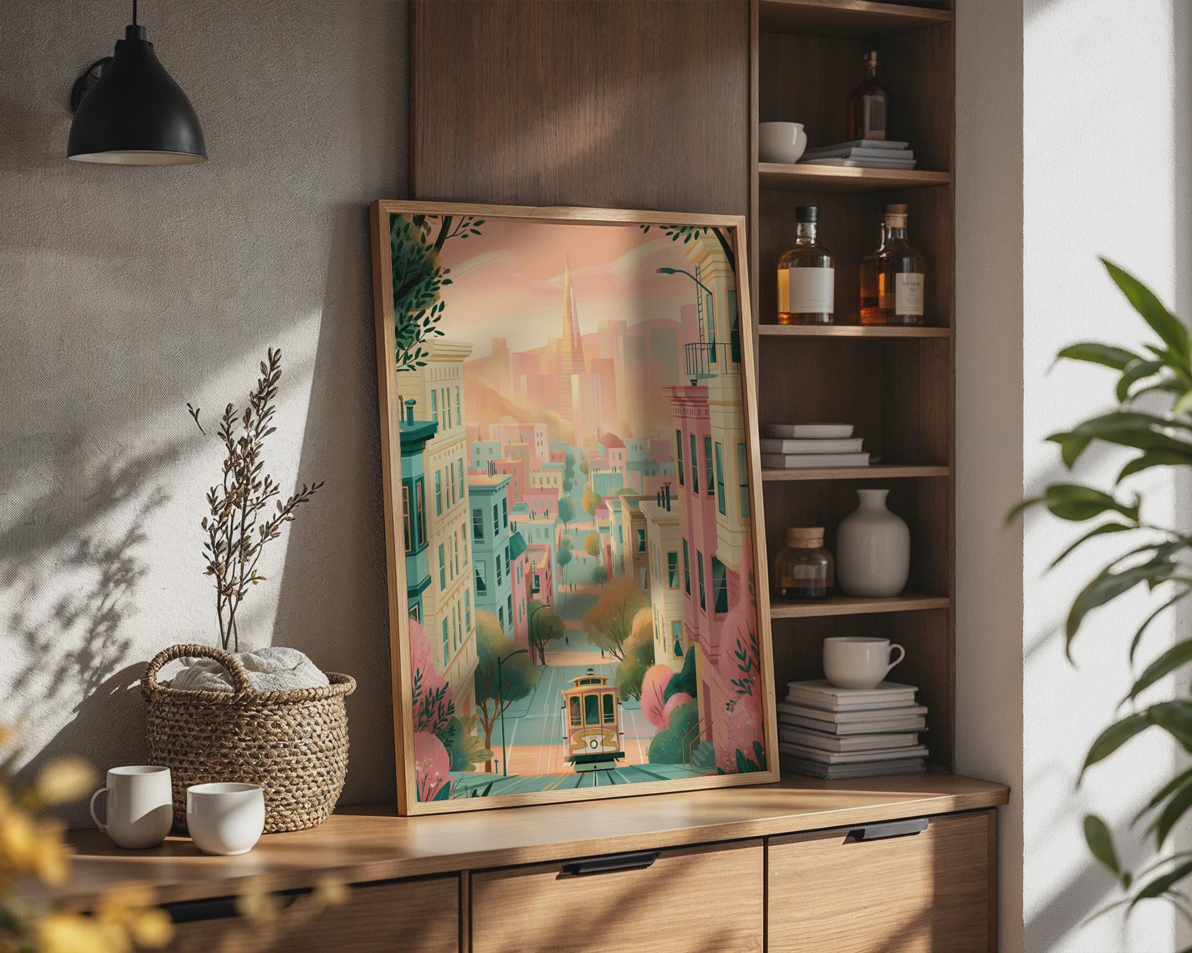San Francisco Cityscape Cable Car Wall Art Poster - Travel Wall Art