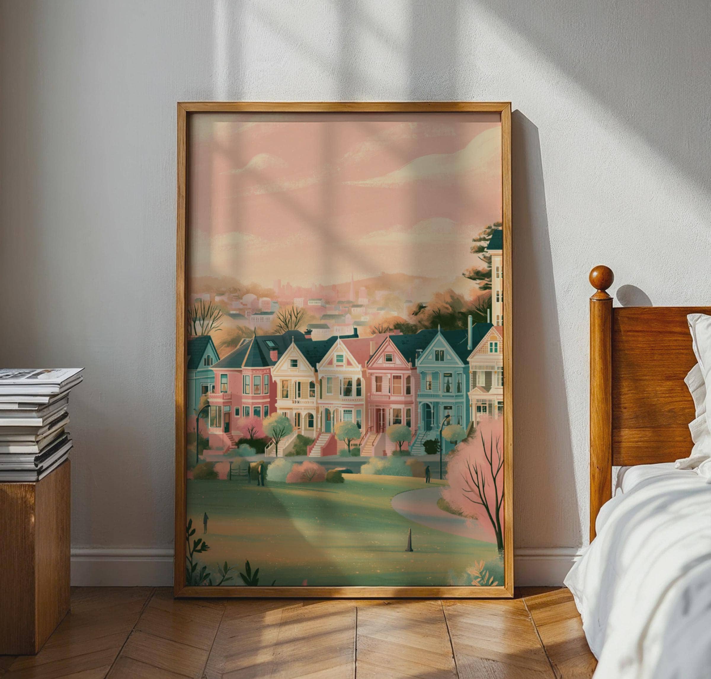 San Francisco Colourful House Cityscape Print Wall Art - Travel Wall Art