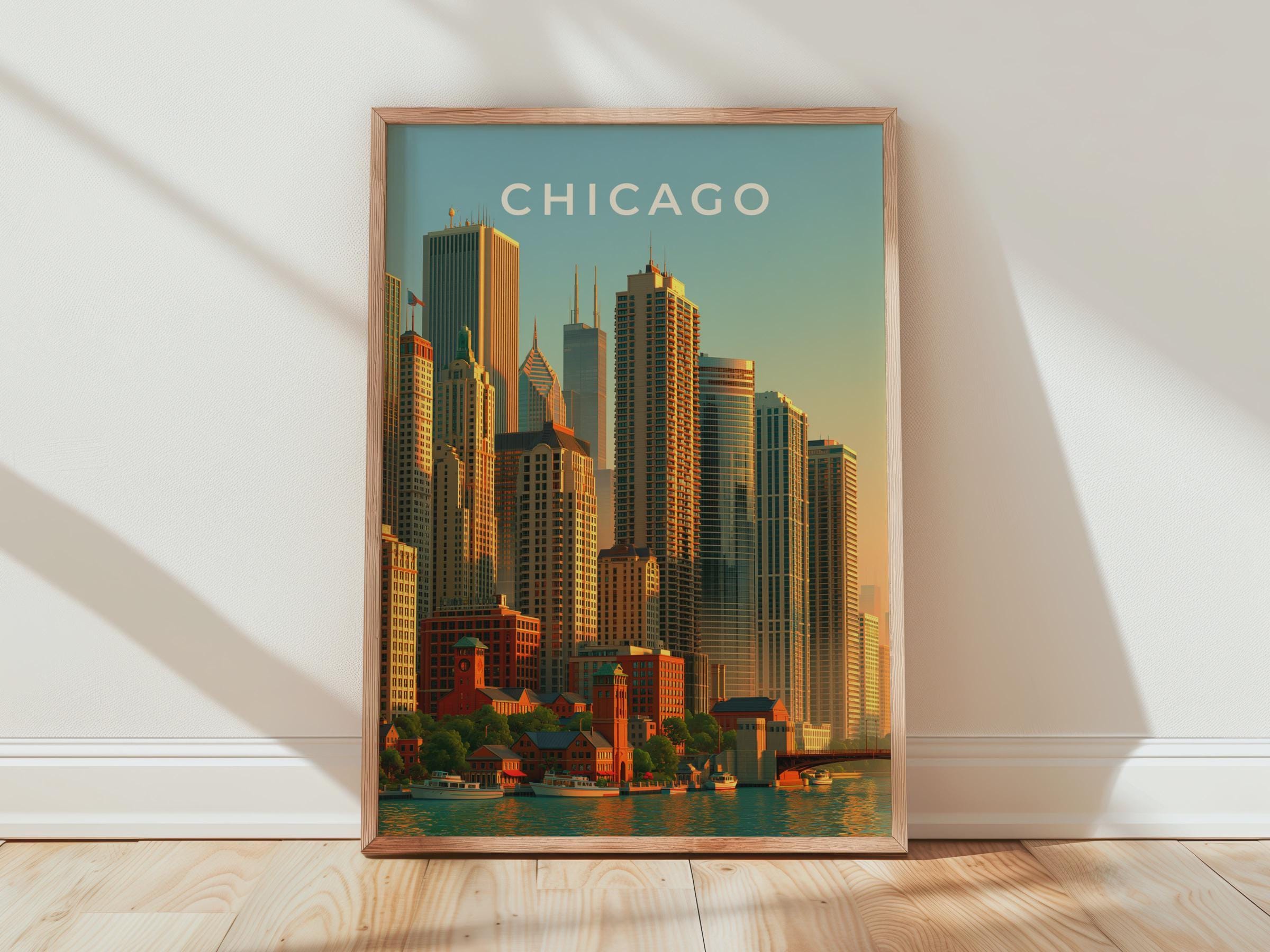 Chicago Skyline Art Print Cityscape Wall Art Urban Illustration - Travel Wall Art