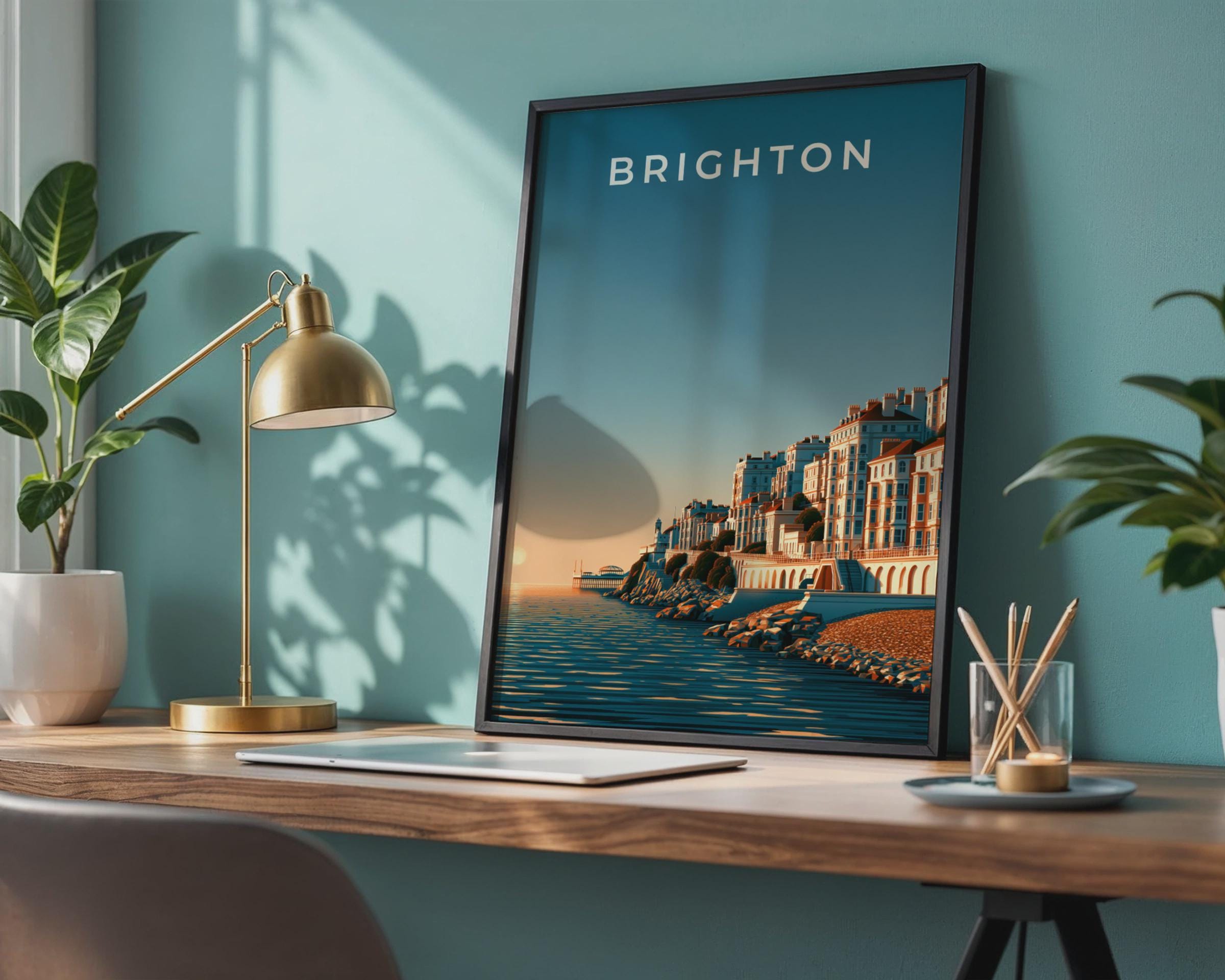 Brighton Art Print Coastal Cityscape Poster - Travel Wall Art