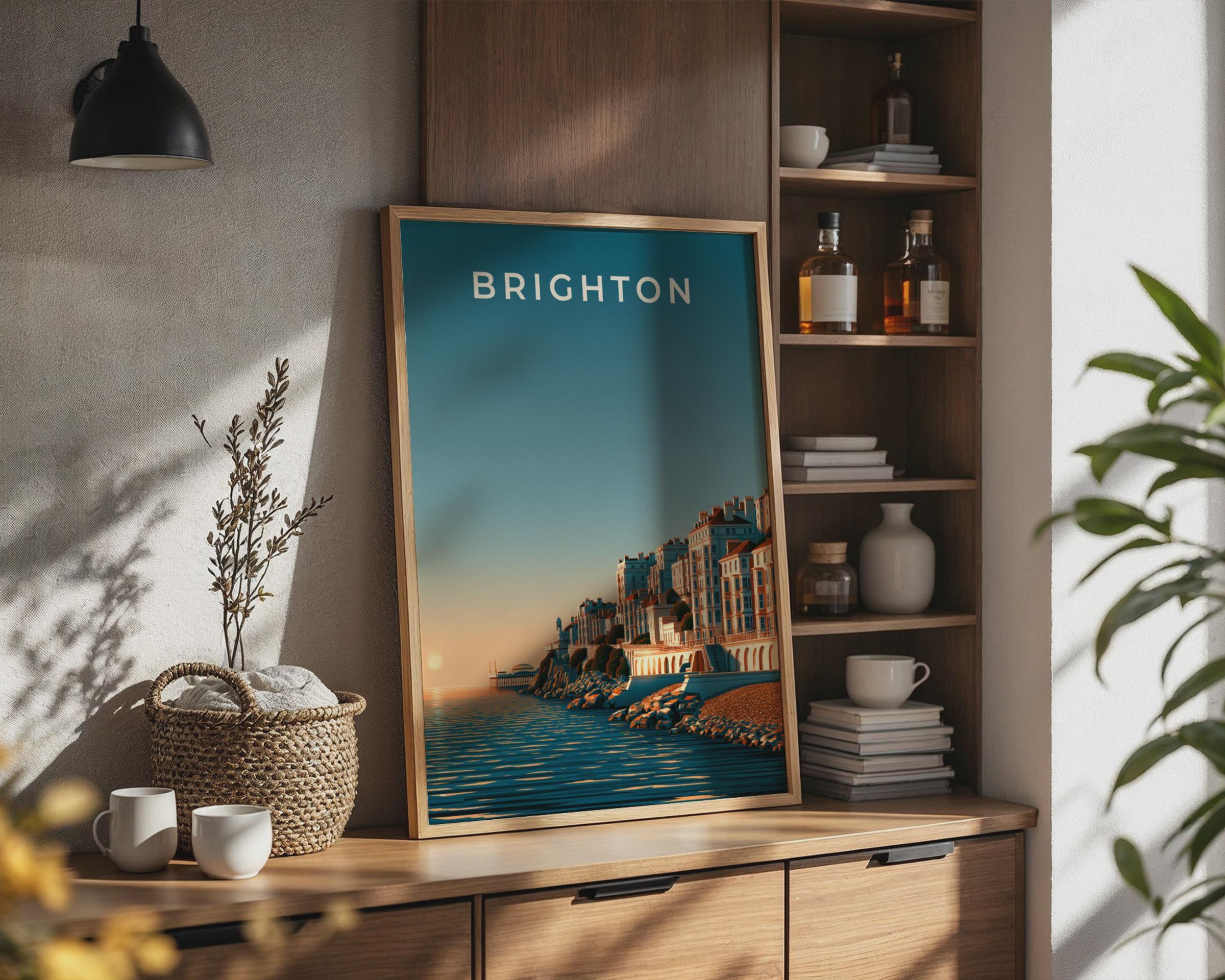 Brighton Art Print Coastal Cityscape Poster - Travel Wall Art