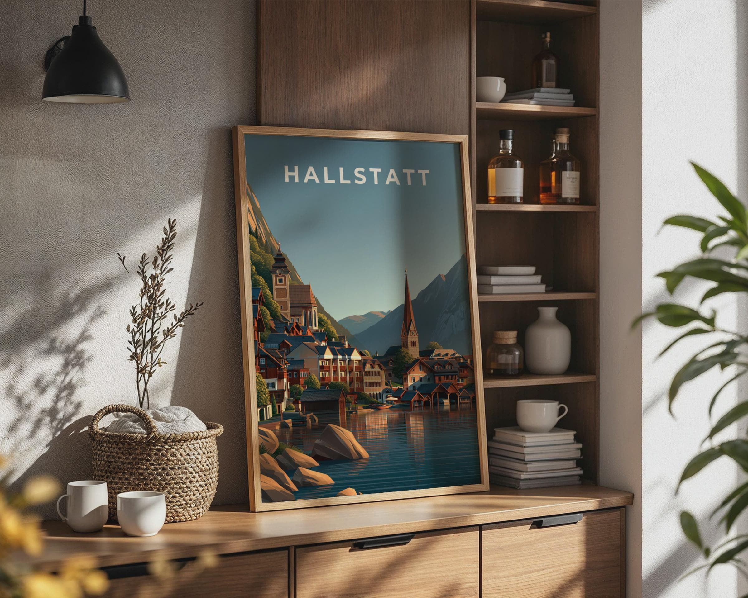 Hallstatt Vintage City Poster - Travel Wall Art