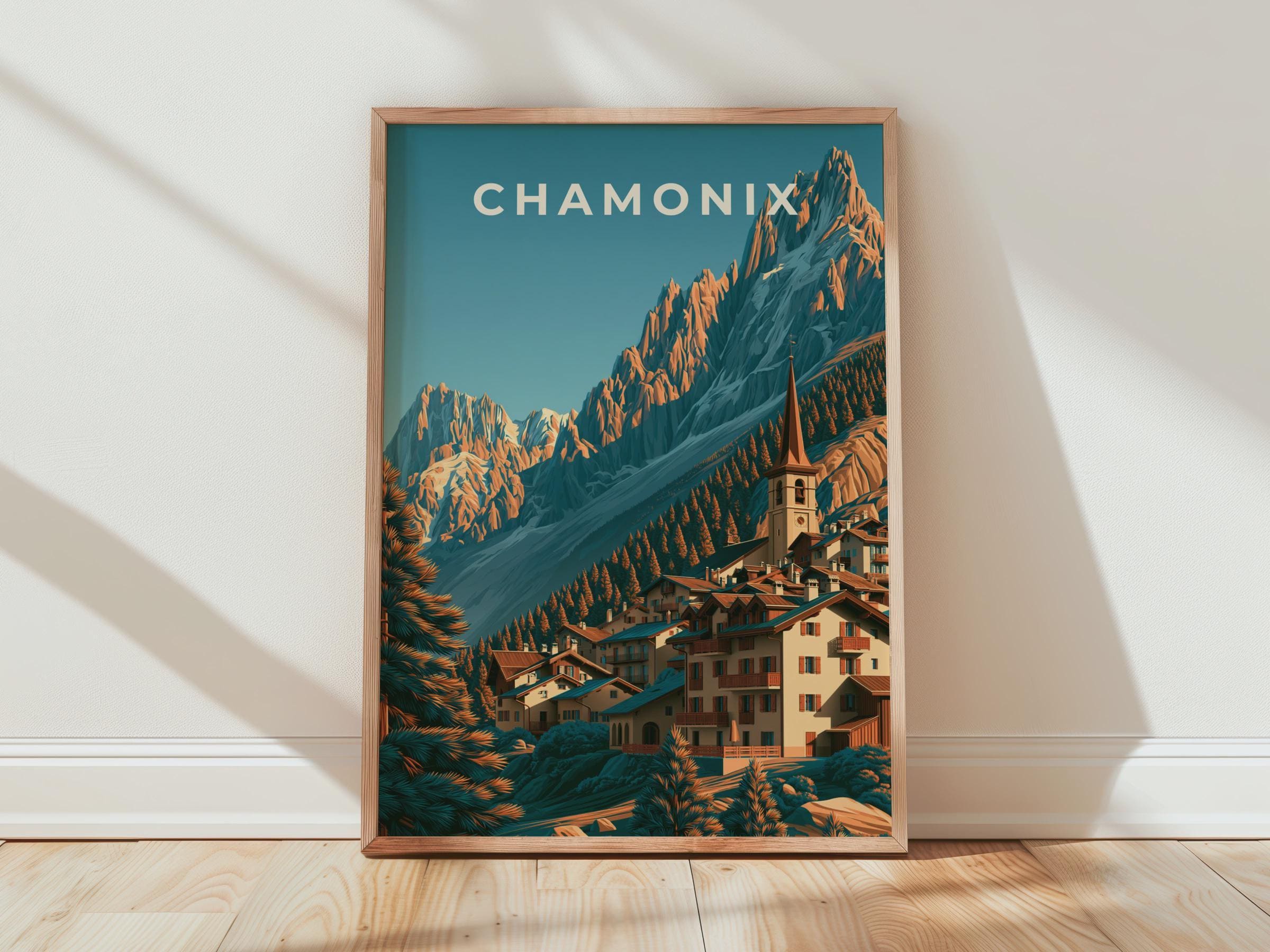Chamonix Mountain Landscape Poster Art Print - Travel Wall Art