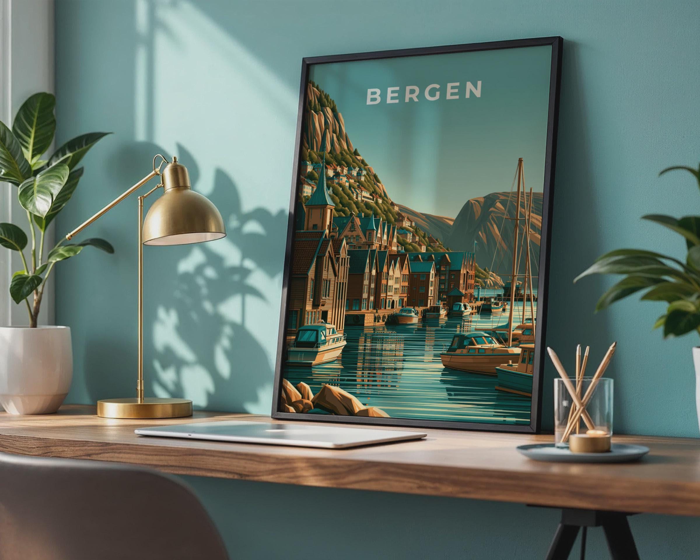 Bergen Poster Norway Coastal Art Print - Travel Wall Art