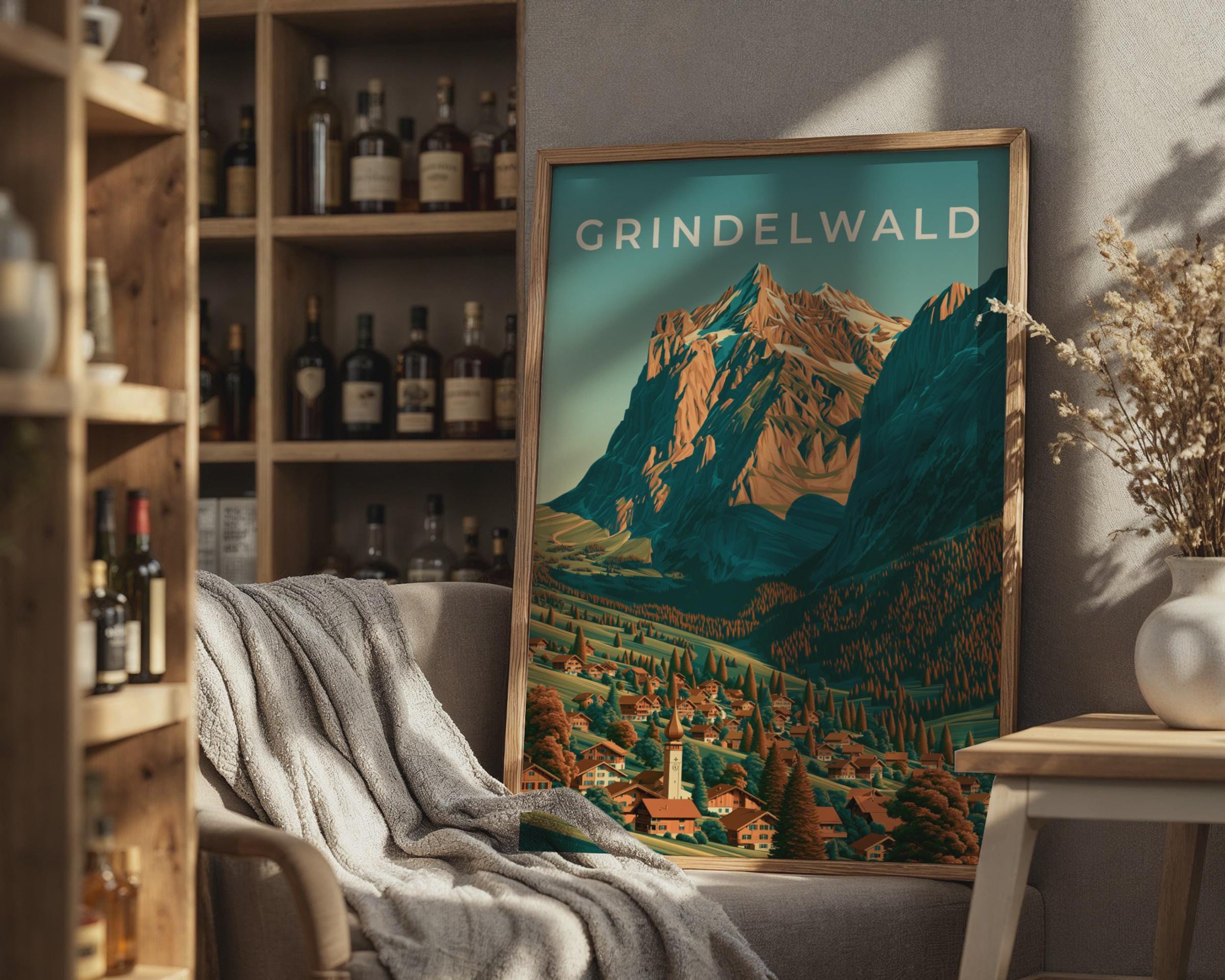 Grindelwald Mountain Landscape Poster - Travel Wall Art