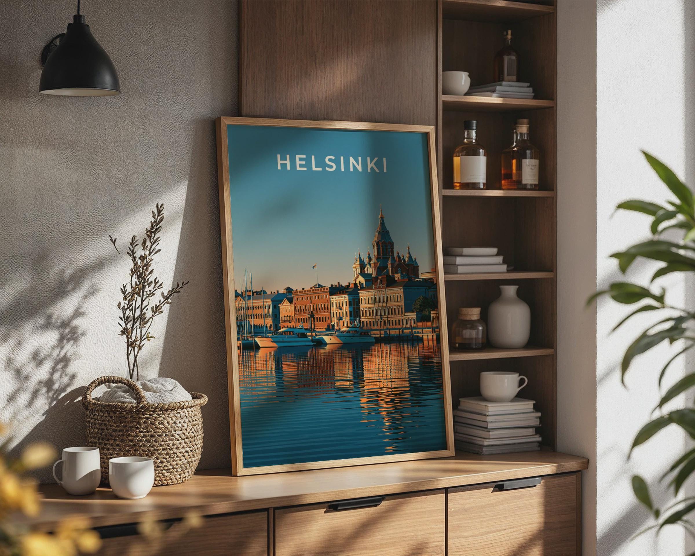 Helsinki Cityscape Print Coastal Wall Art Evening Reflection Artwork - Travel Wall Art
