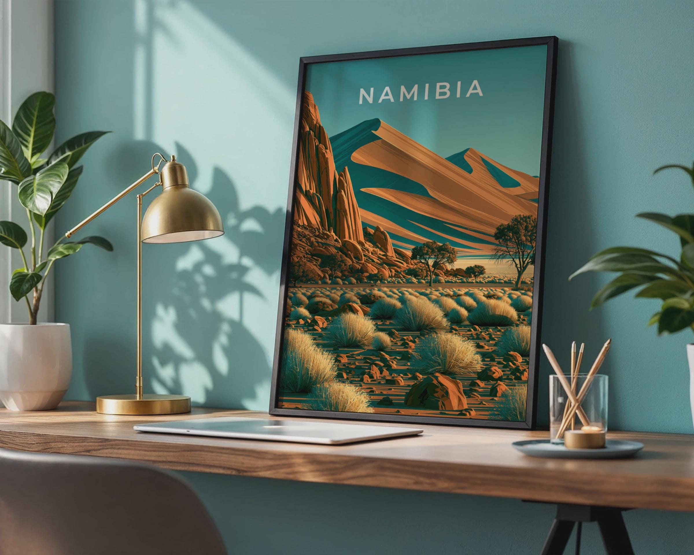 Namibia Desert Landscape Print Vintage Travel Art - Travel Wall Art