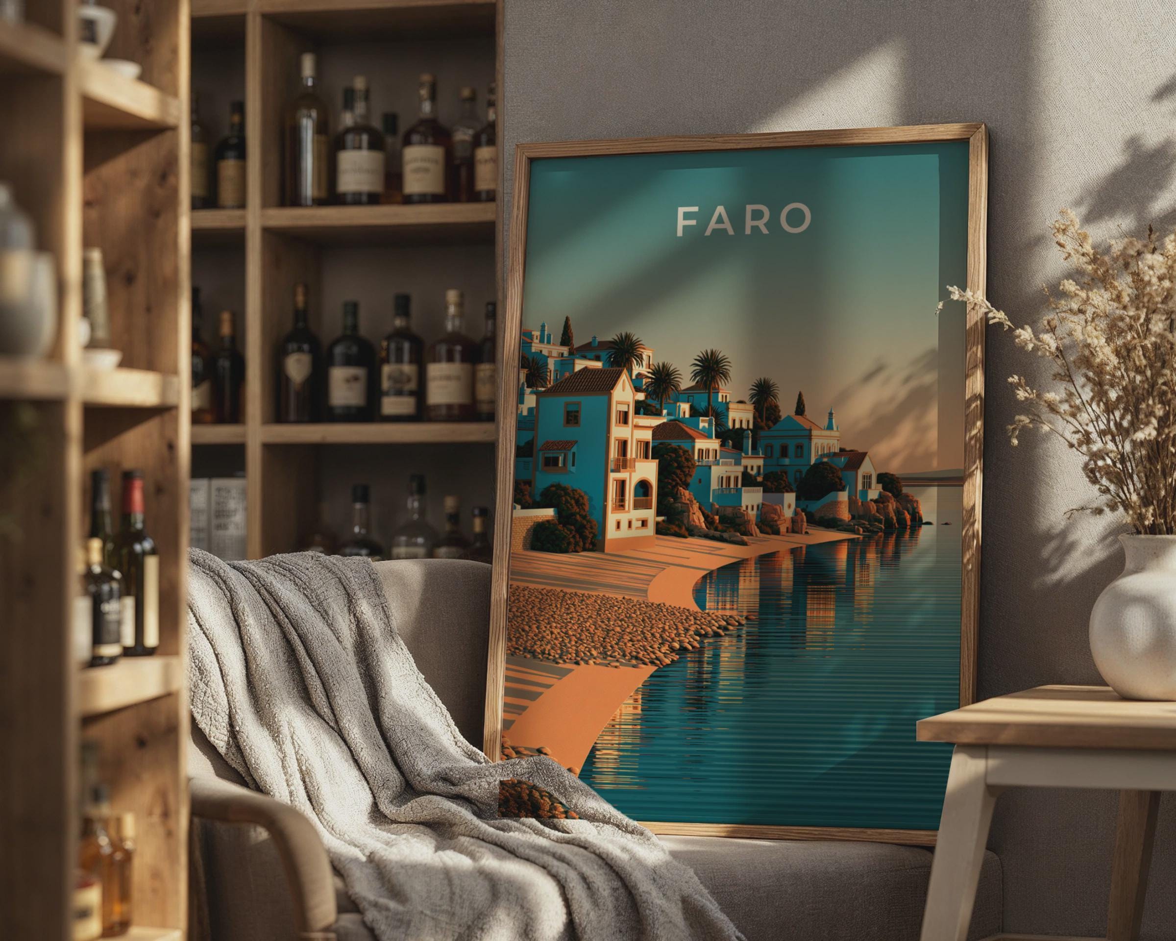 Faro Minimalist Coastal Print - Travel Wall Art
