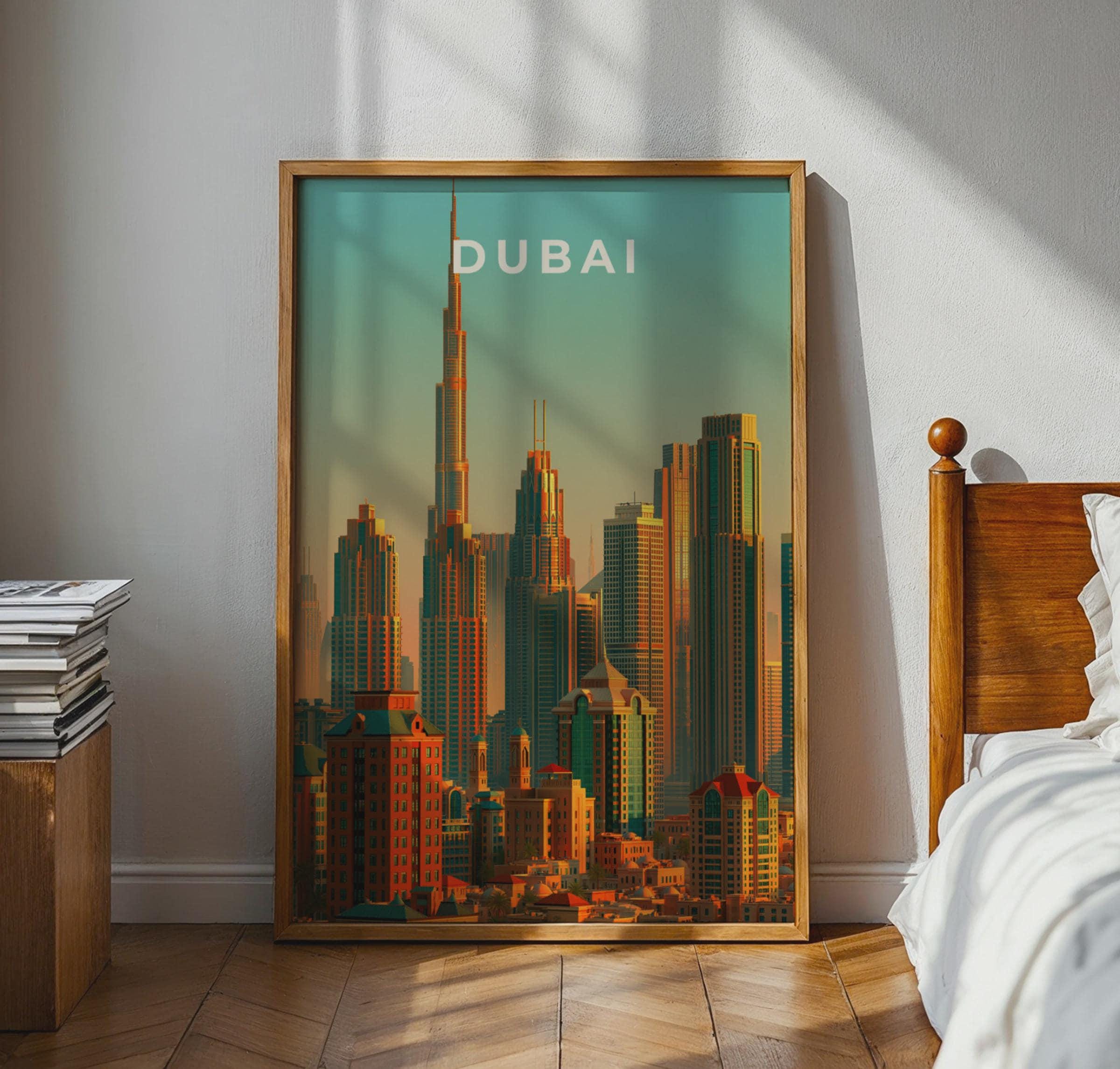 Dubai Cityscape Art Modern Architecture Poster Urban Sunset Illustration - Travel Wall Art