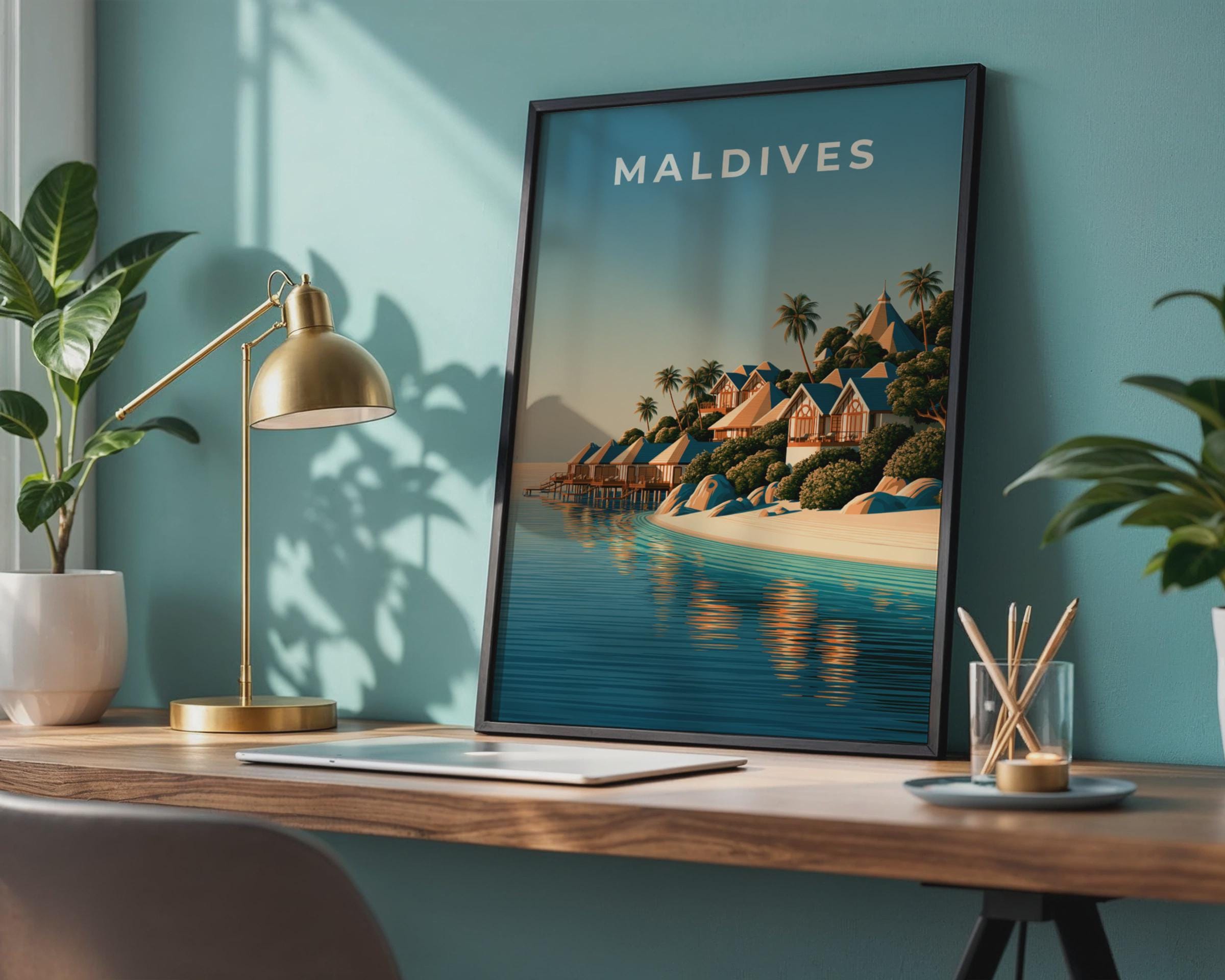 Maldives Overwater Bungalows Tropical Wall Art Print - Travel Wall Art