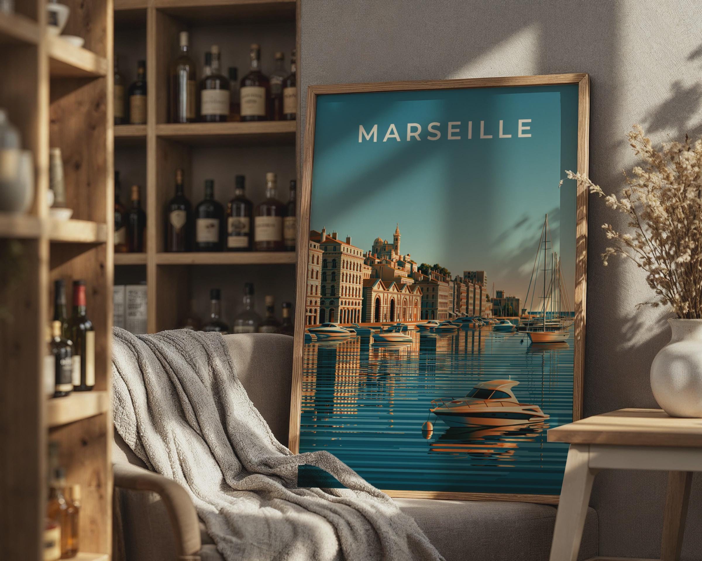 Marseille Coastal Cityscape Print Wall Art - Travel Wall Art